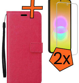 Nomfy Nomfy Samsung Galaxy A27 Hoesje Bookcase Met 2x Screenprotector - Donkerroze
