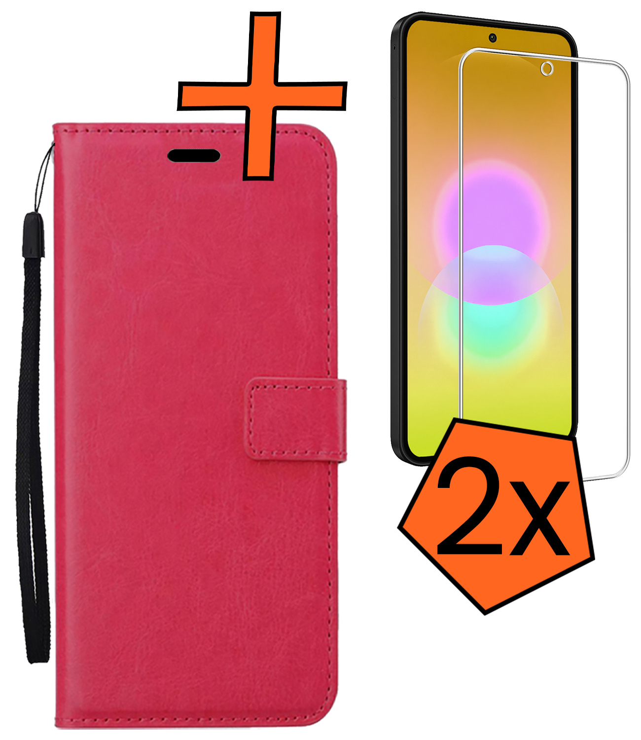 Nomfy Nomfy Samsung Galaxy A27 Hoesje Bookcase Met 2x Screenprotector - Donkerroze