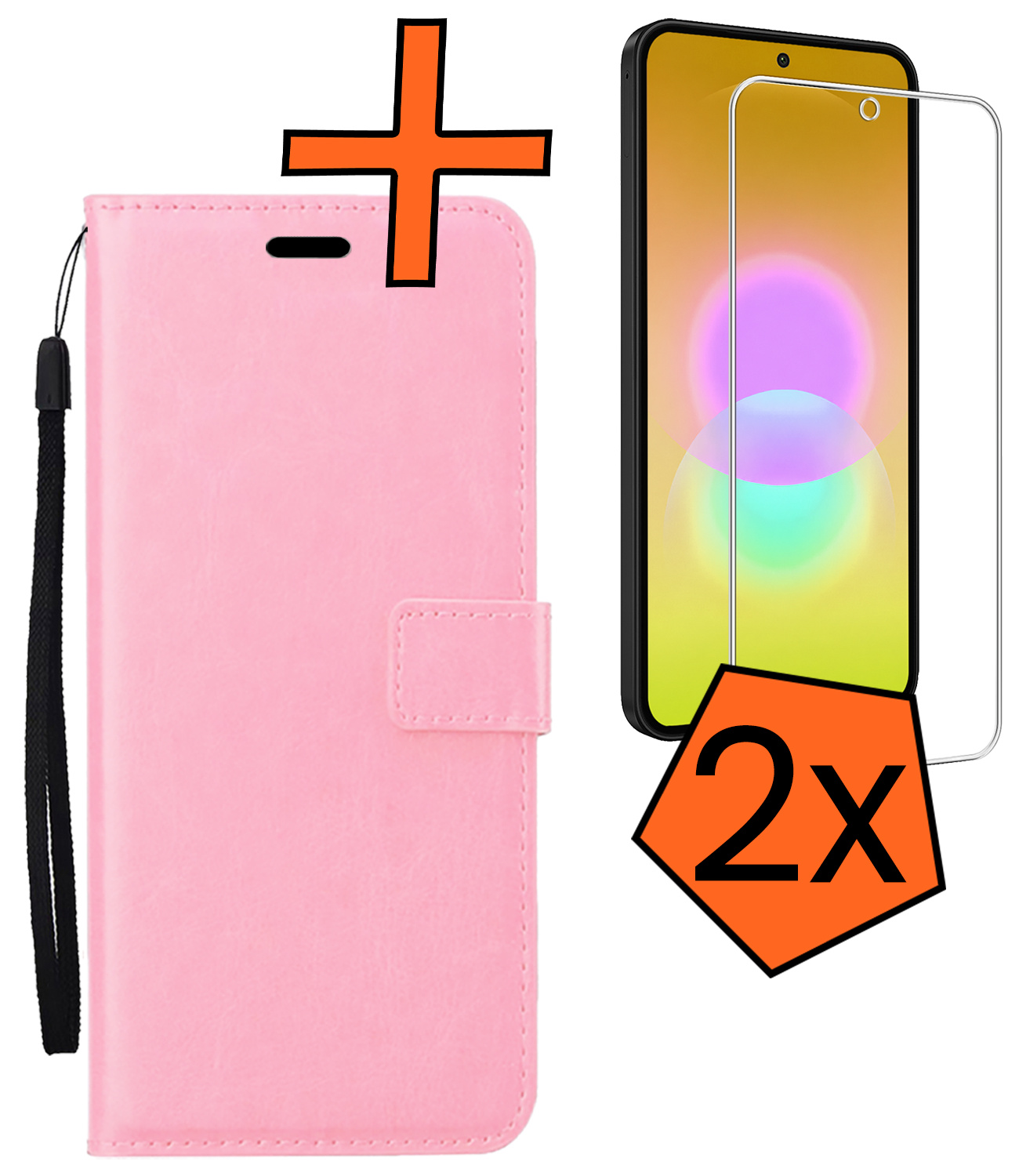 Nomfy Nomfy Samsung Galaxy A27 Hoesje Bookcase Met 2x Screenprotector - Lichtroze