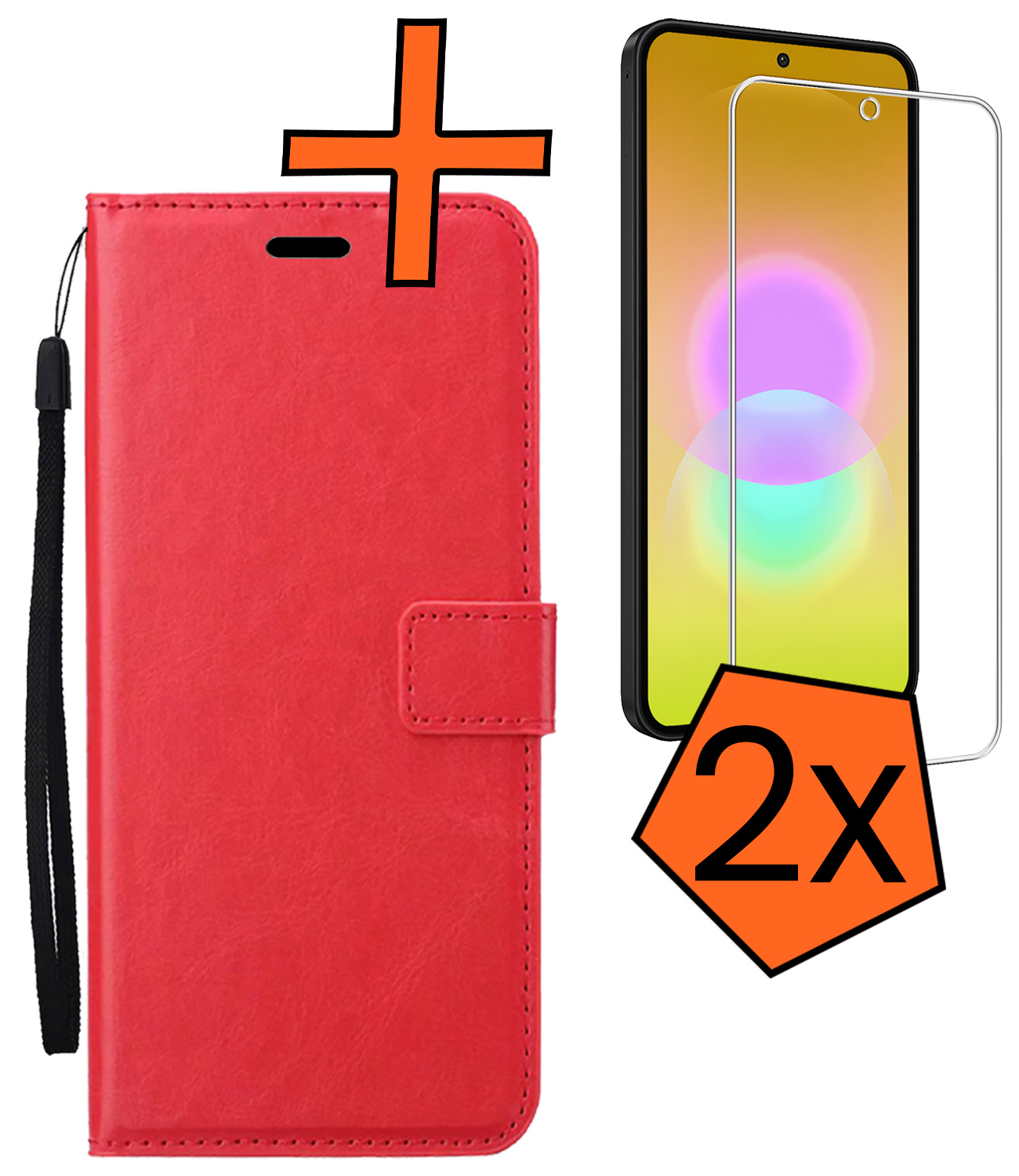 Nomfy Nomfy Samsung Galaxy A27 Hoesje Bookcase Met 2x Screenprotector - Rood