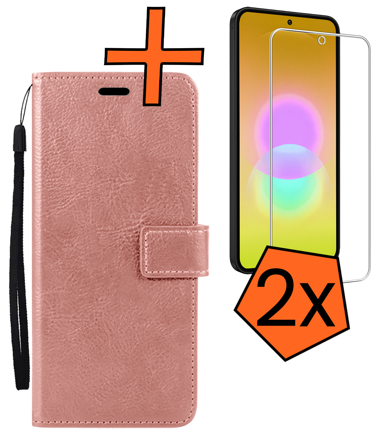 Nomfy Nomfy Samsung Galaxy A27 Hoesje Bookcase Met 2x Screenprotector - Rose Goud