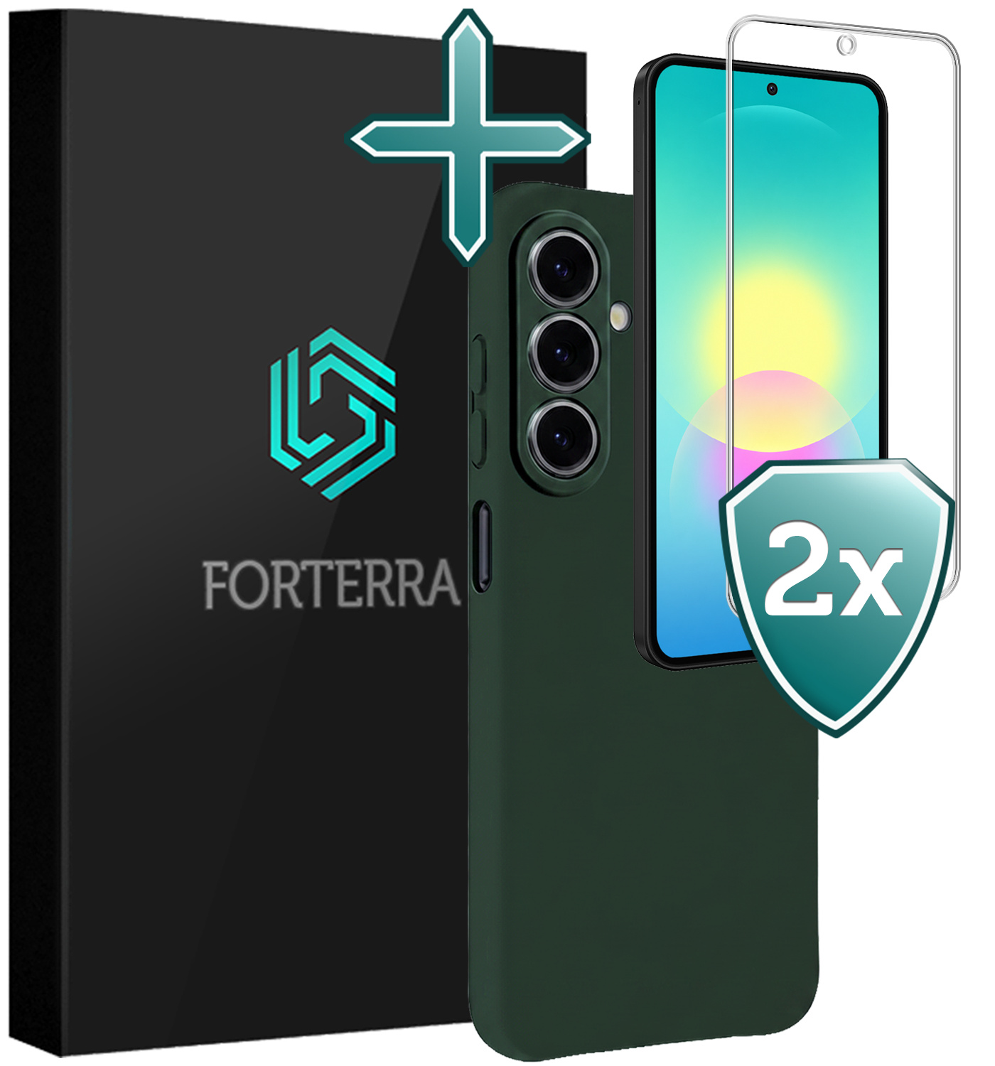 Forterra Forterra Samsung Galaxy A27 Hoesje Siliconen Met 2x Screenprotector - Donkergroen