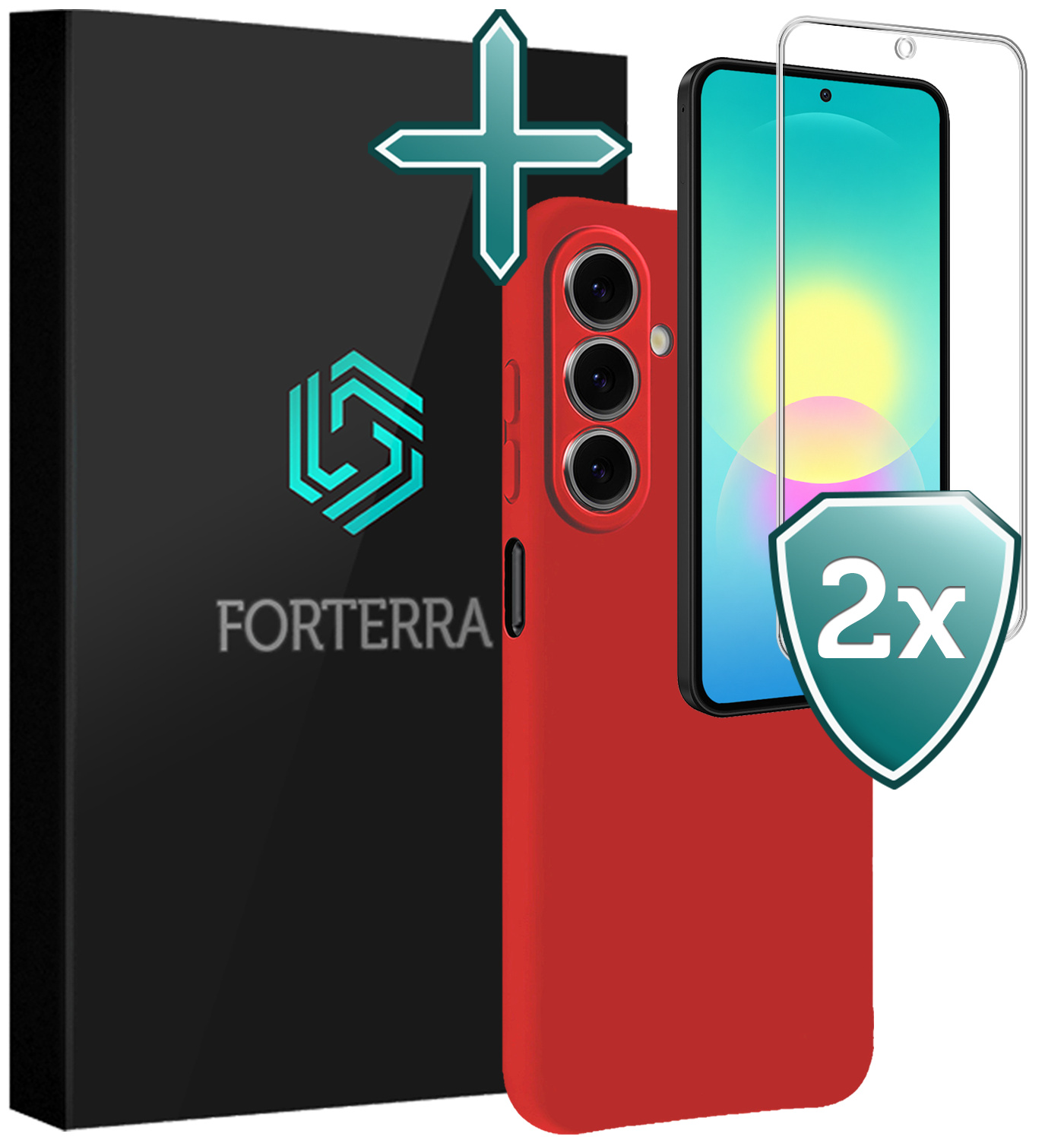 Forterra Forterra Samsung Galaxy A27 Hoesje Siliconen Met 2x Screenprotector - Rood