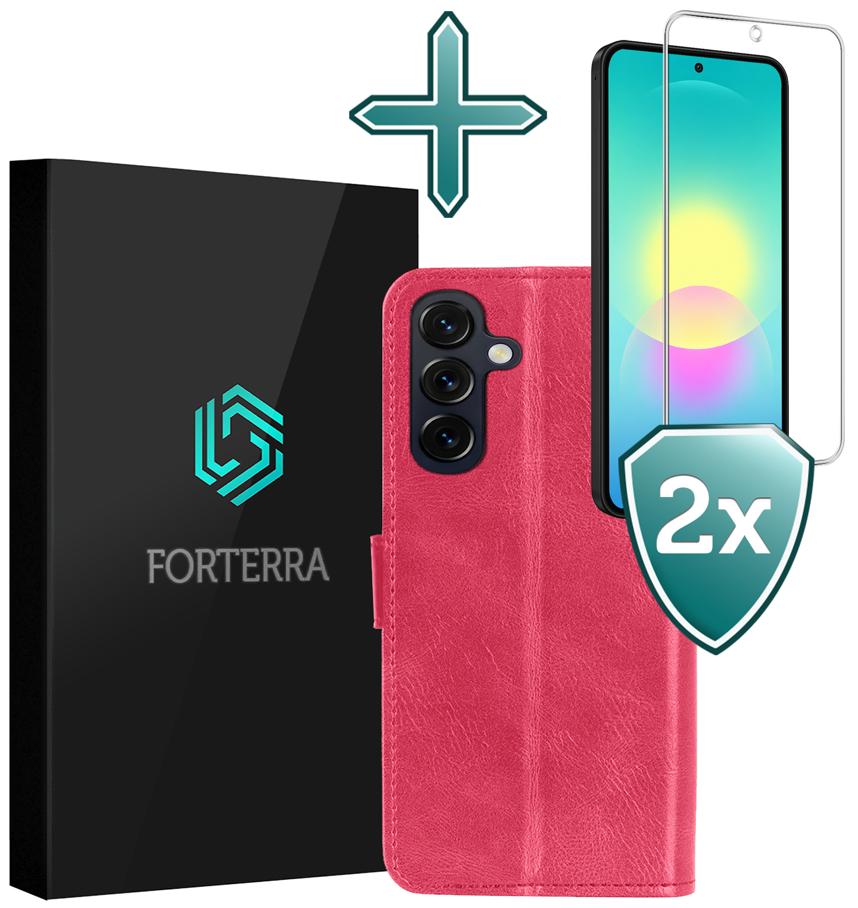 Forterra Forterra Samsung Galaxy A27 Hoesje Bookcase Met 2x Screenprotector - Donkerroze