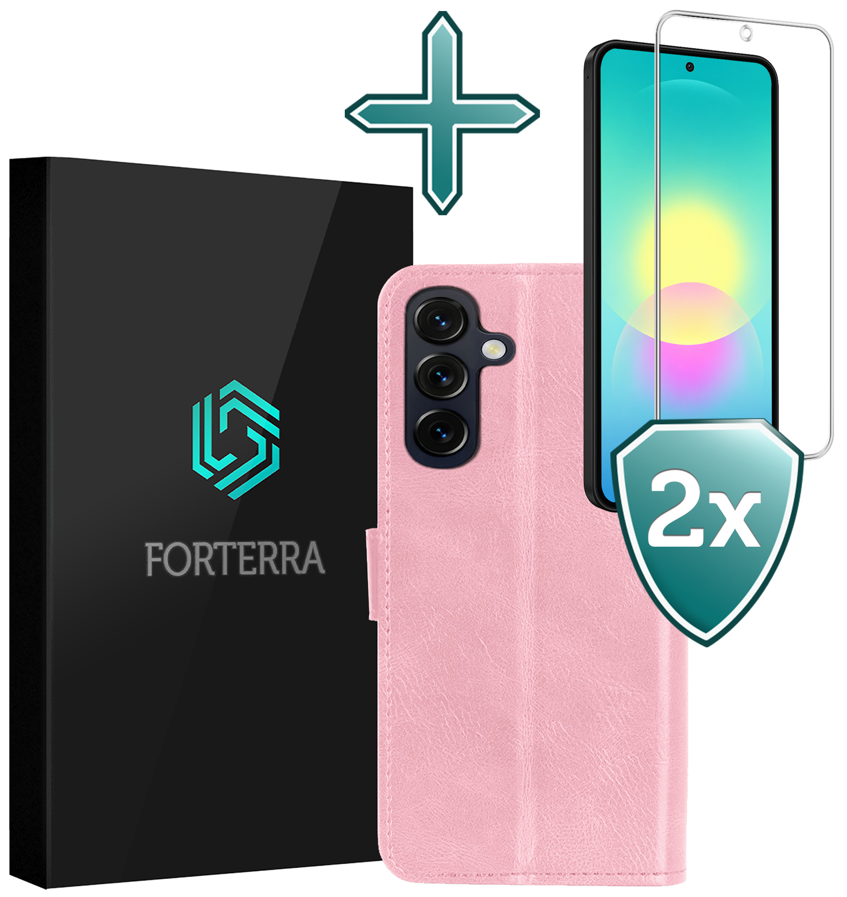 Forterra Forterra Samsung Galaxy A27 Hoesje Bookcase Met 2x Screenprotector - Lichtroze