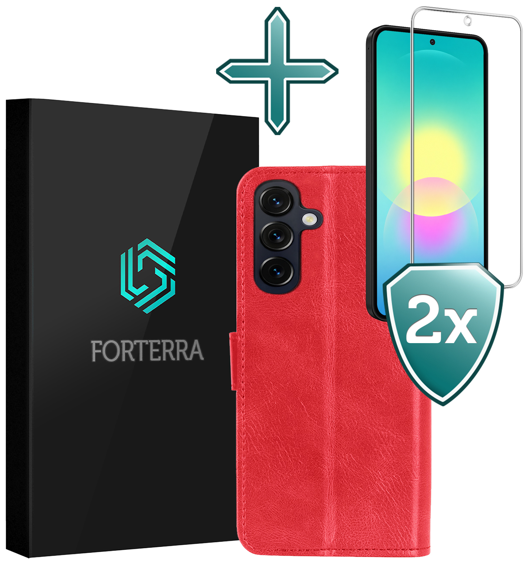 Forterra Forterra Samsung Galaxy A27 Hoesje Bookcase Met 2x Screenprotector - Rood