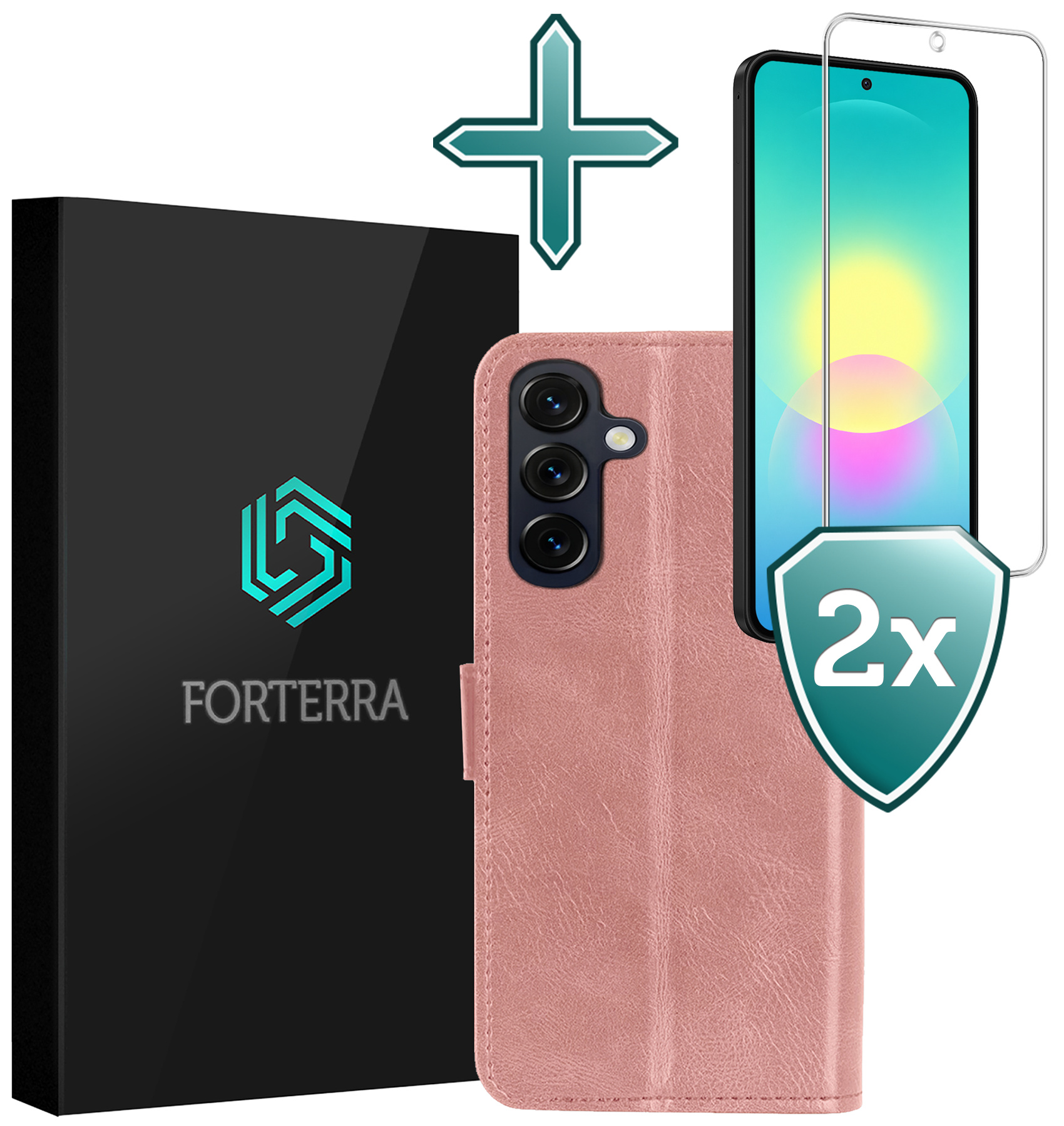 Forterra Forterra Samsung Galaxy A27 Hoesje Bookcase Met 2x Screenprotector - Rose Goud