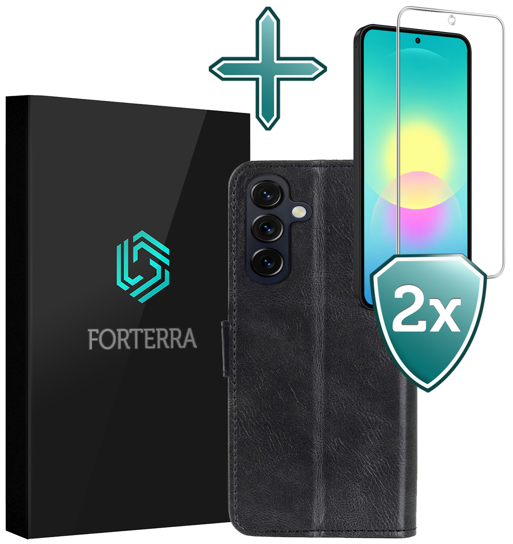 Forterra Forterra Samsung Galaxy A27 Hoesje Bookcase Met 2x Screenprotector - Zwart