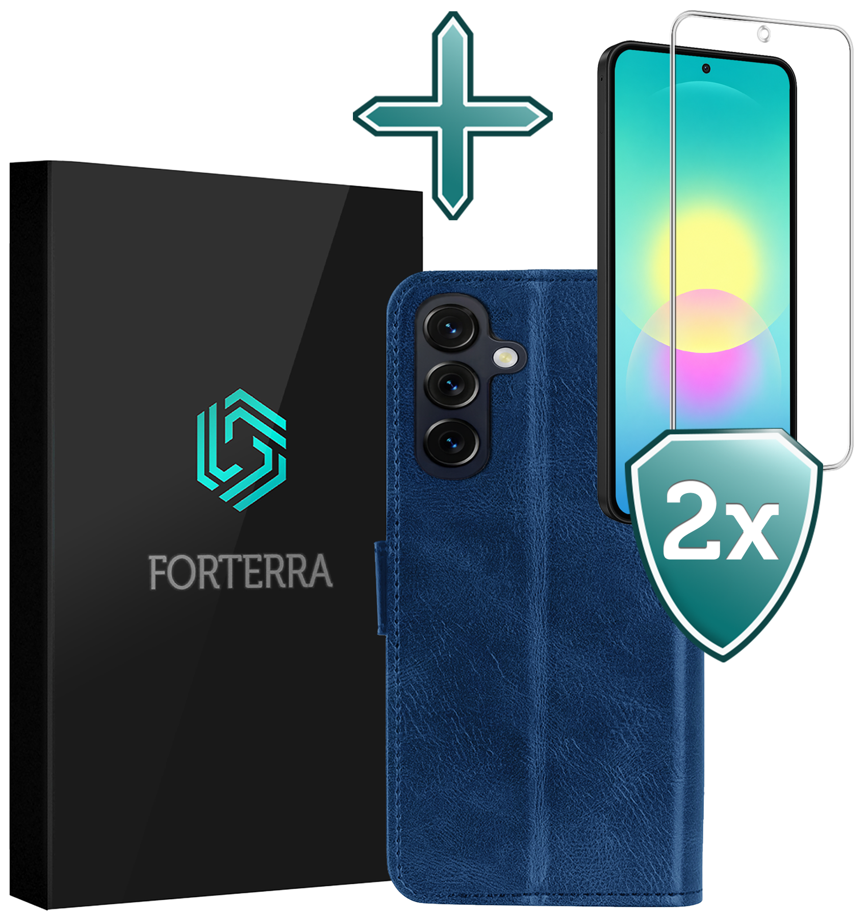 Forterra Forterra Samsung Galaxy A27 Hoesje Bookcase Met 2x Screenprotector - Donkerblauw