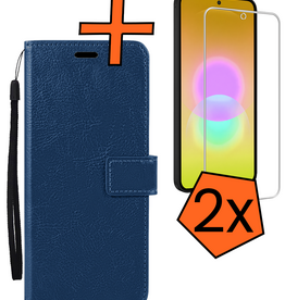 Nomfy Nomfy Samsung Galaxy A27 Hoesje Bookcase Met 2x Screenprotector - Donkerblauw