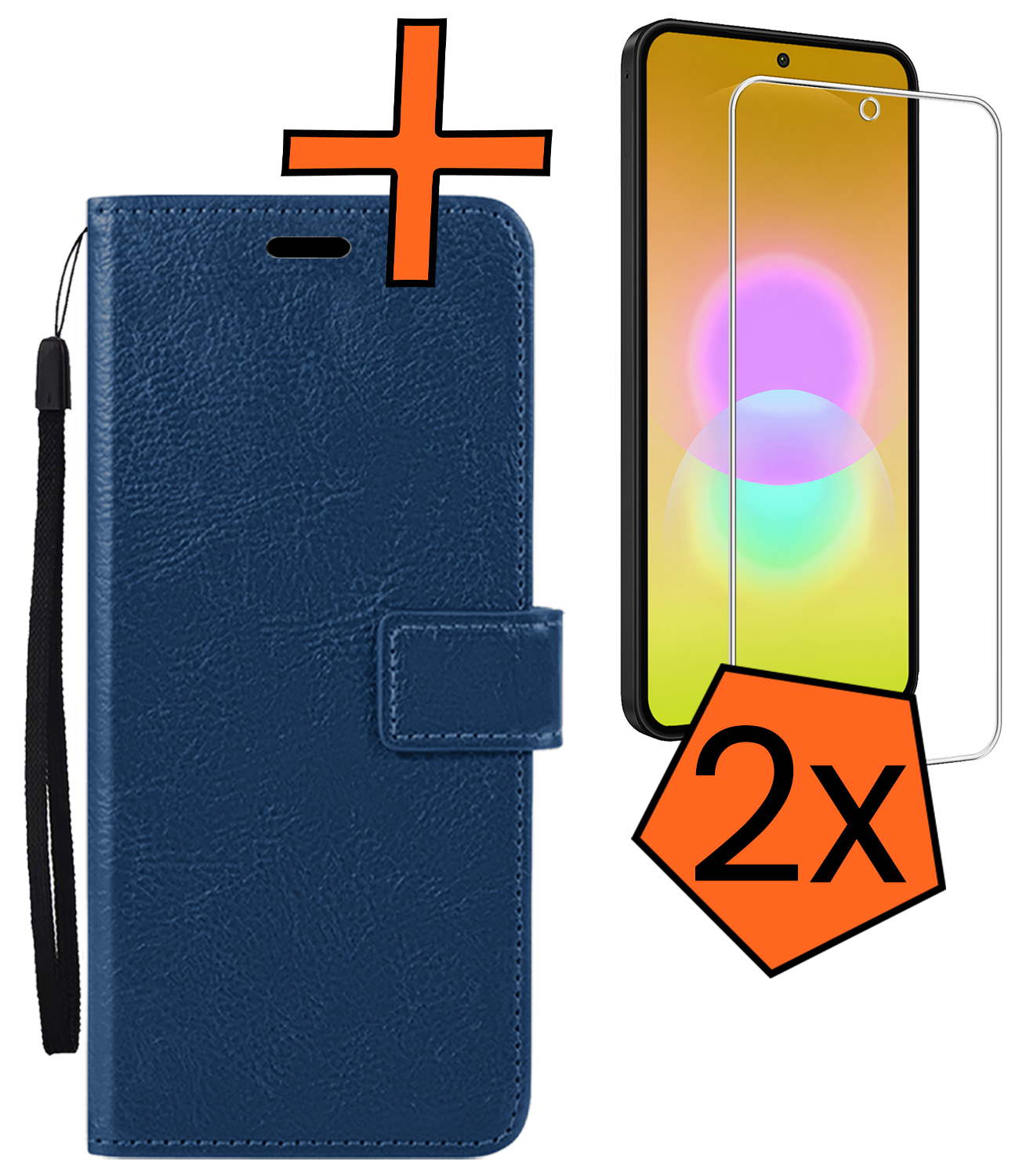Nomfy Nomfy Samsung Galaxy A27 Hoesje Bookcase Met 2x Screenprotector - Donkerblauw