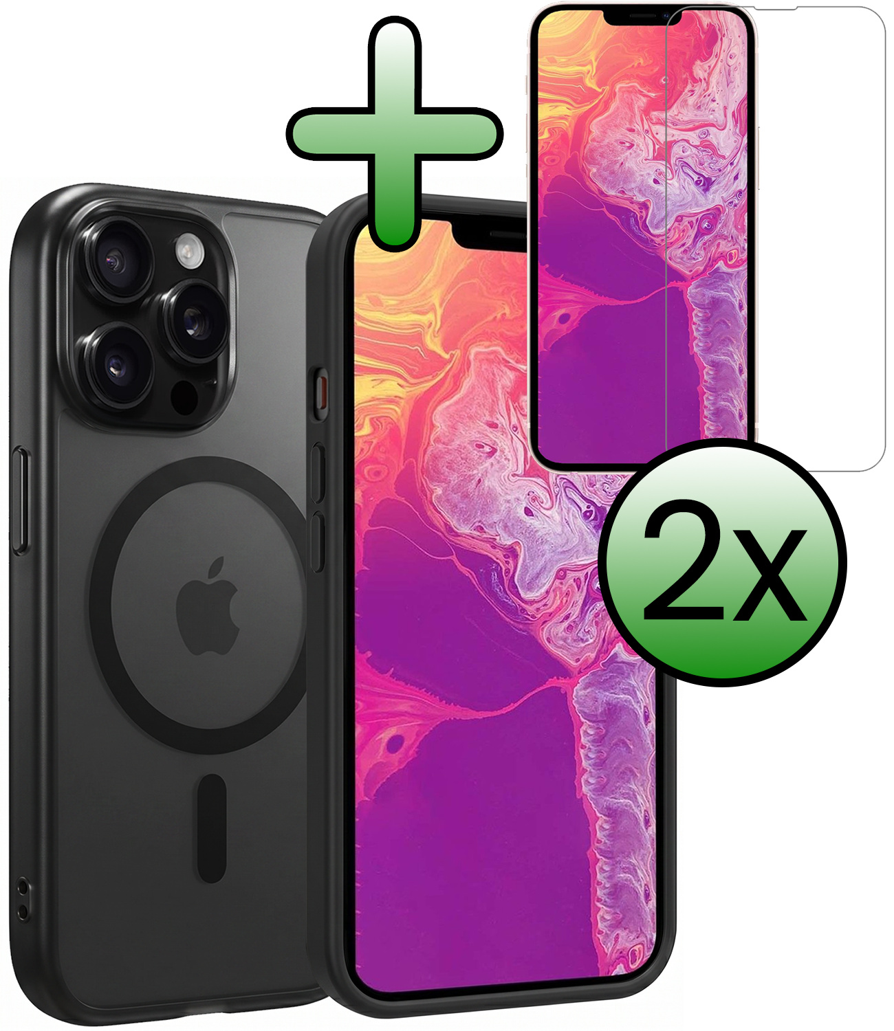 BASEY. BASEY. iPhone 14 Pro Max Magsafe Hoesje Zwart Met 2x Screenprotector