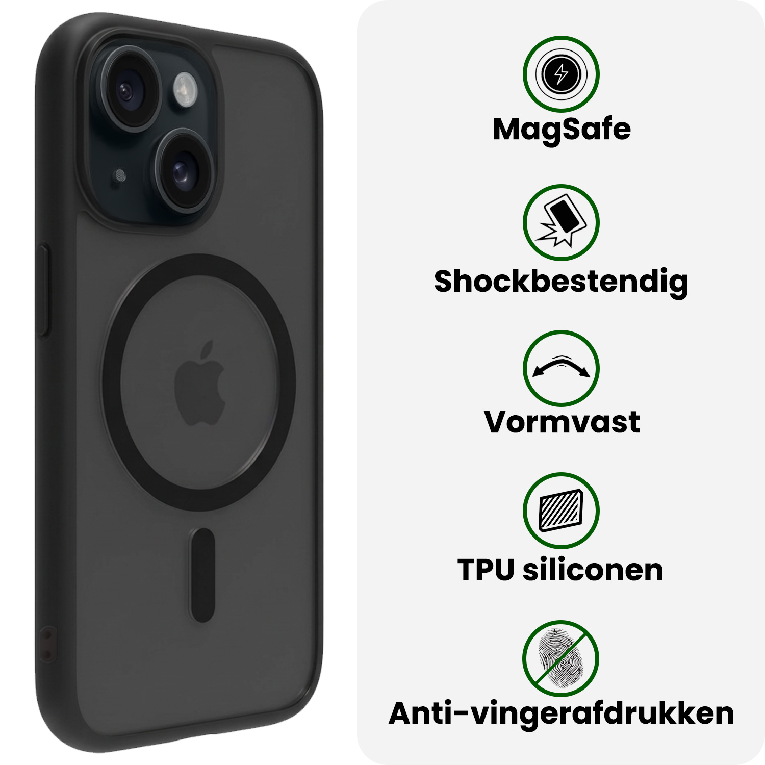 BASEY. BASEY. iPhone 15 Magsafe Hoesje Zwart Met Screenprotector