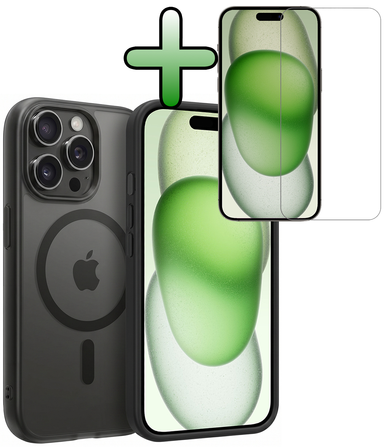 BASEY. BASEY. iPhone 15 Pro Magsafe Hoesje Zwart Met Screenprotector