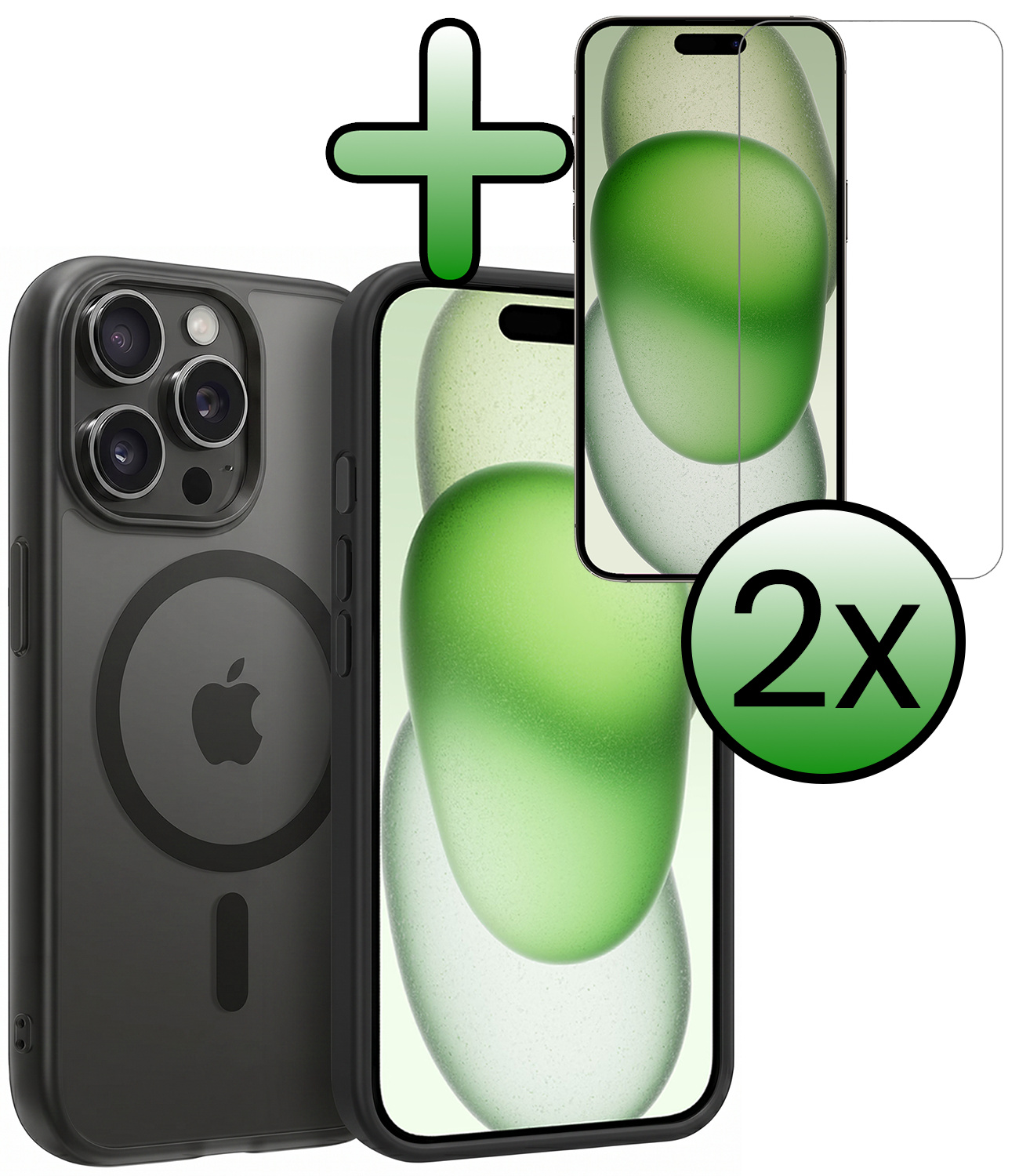 BASEY. BASEY. iPhone 15 Pro Magsafe Hoesje Zwart Met 2x Screenprotector