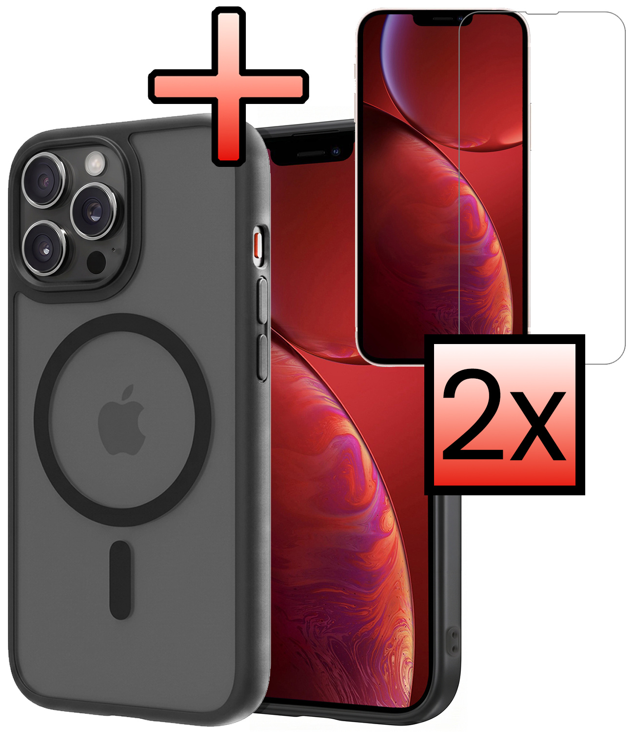 NoXx NoXx iPhone 14 Pro Magsafe Hoesje Zwart Met 2x Screenprotector