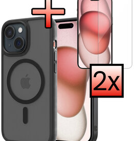 NoXx NoXx iPhone 15 Magsafe Hoesje Zwart Met 2x Screenprotector