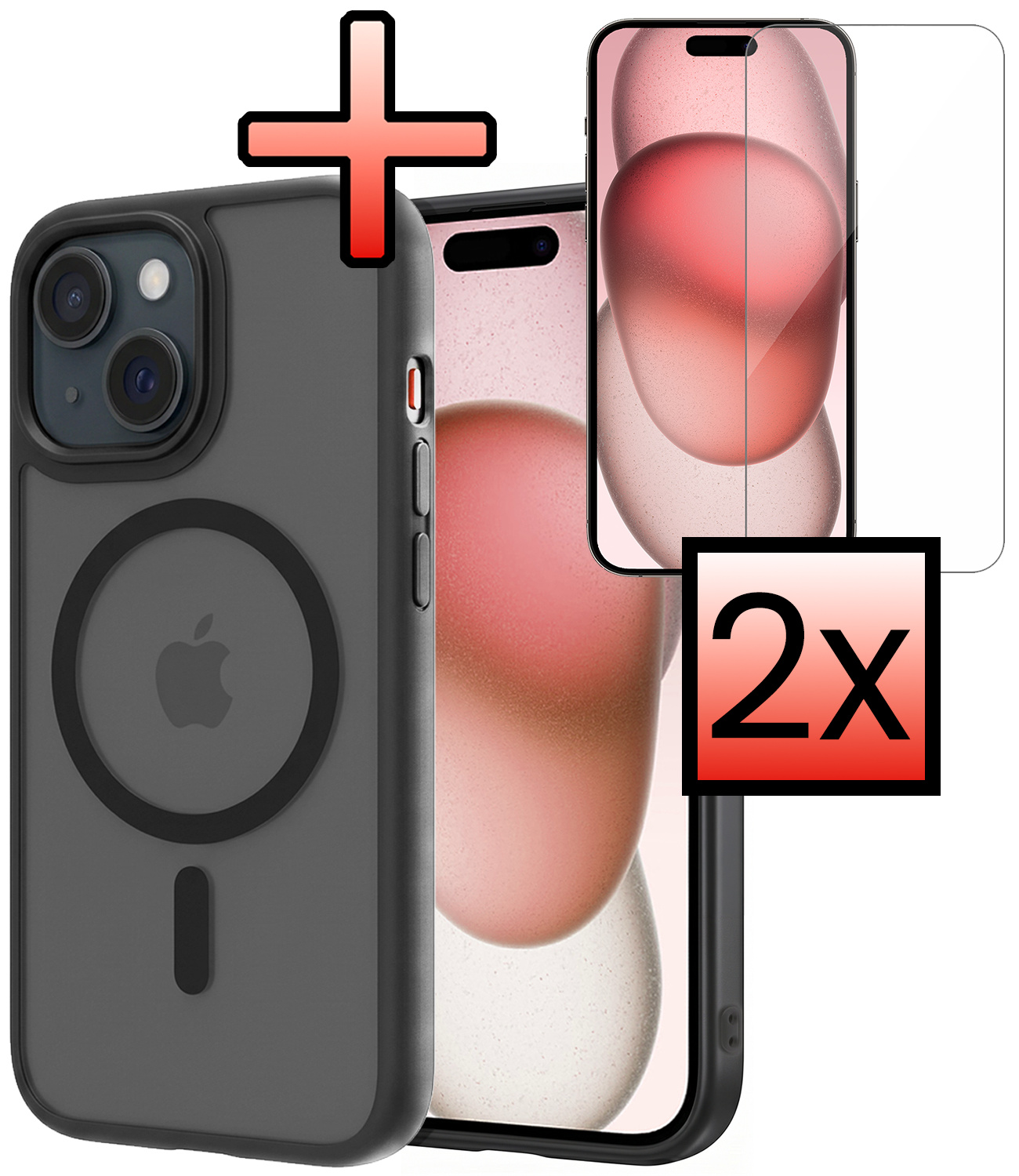 NoXx NoXx iPhone 15 Plus Magsafe Hoesje Zwart Met 2x Screenprotector