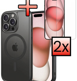 NoXx NoXx iPhone 15 Pro Magsafe Hoesje Zwart Met 2x Screenprotector