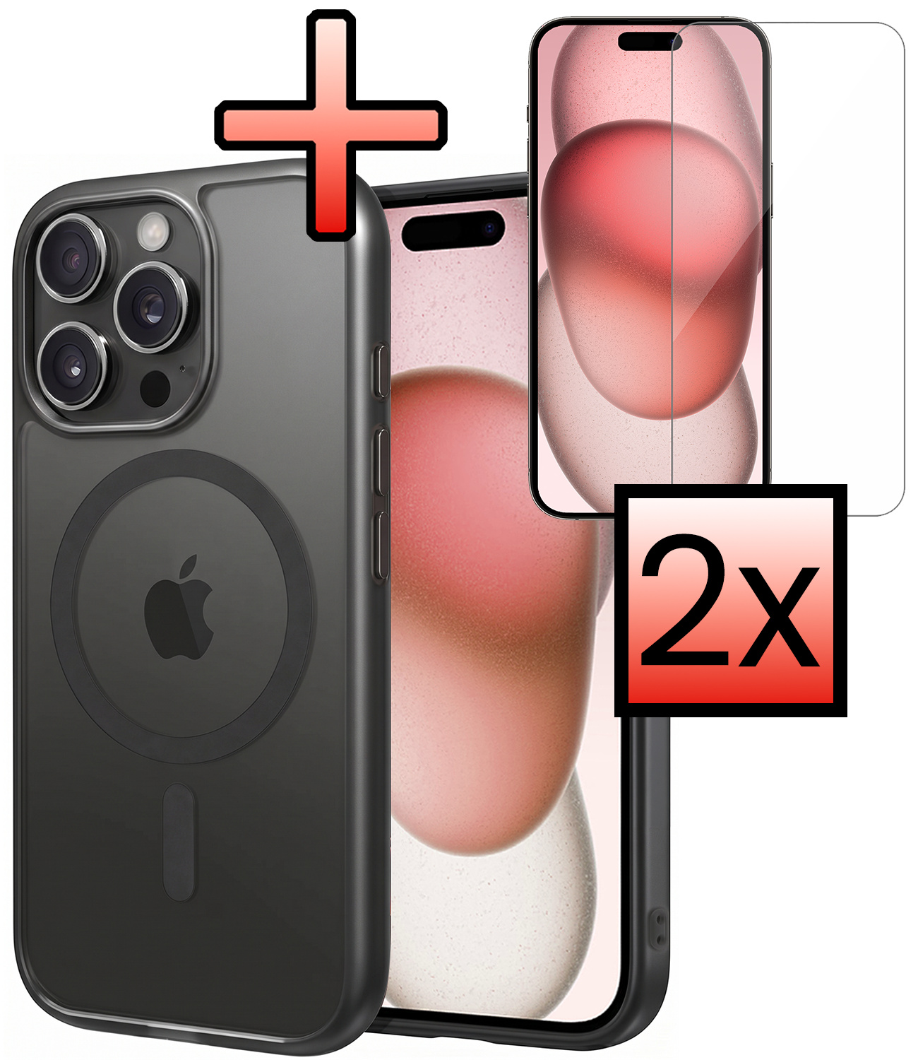 NoXx NoXx iPhone 15 Pro Magsafe Hoesje Zwart Met 2x Screenprotector