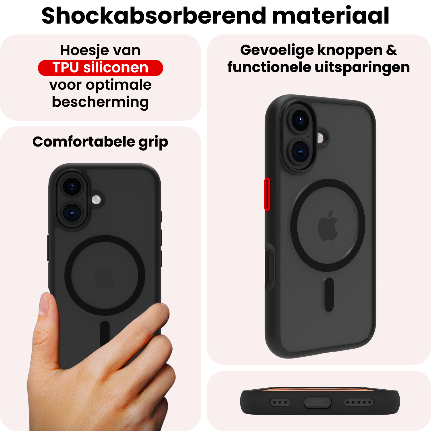 NoXx NoXx iPhone 16 Magsafe Hoesje Zwart Met Screenprotector