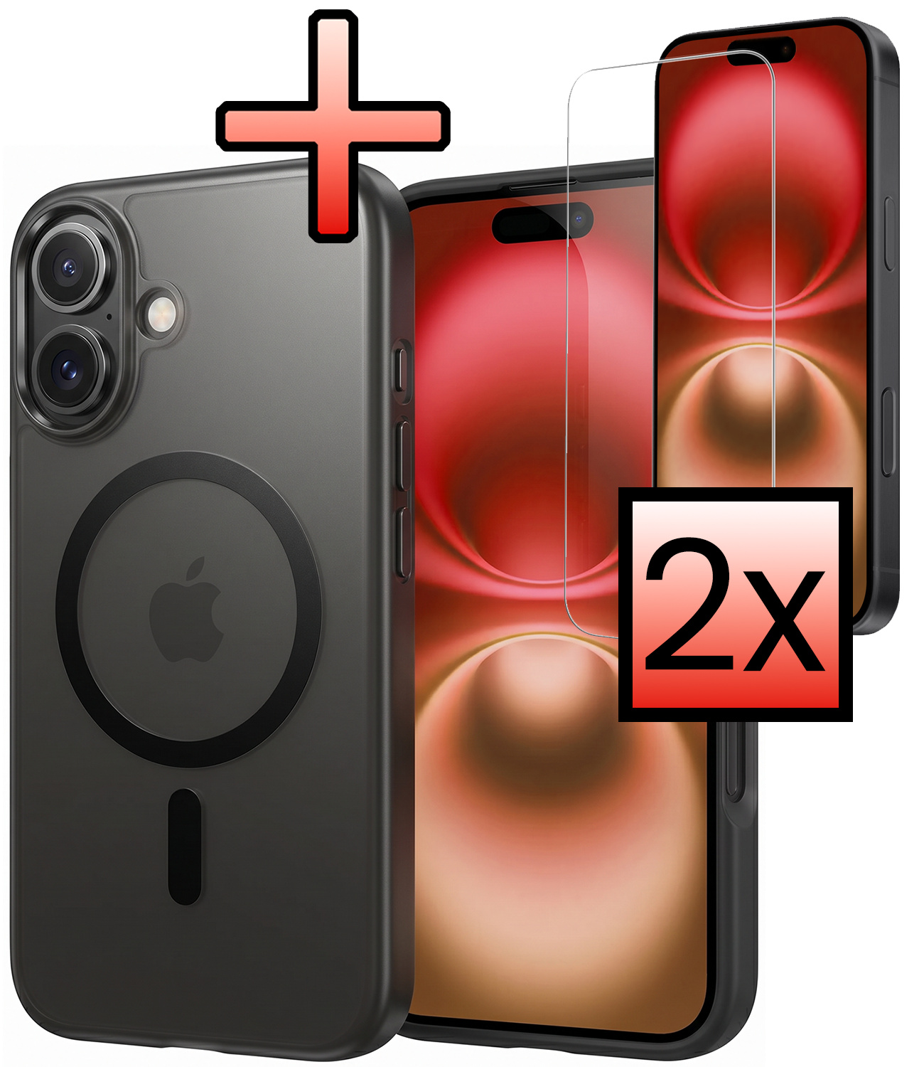 NoXx NoXx iPhone 16 Plus Magsafe Hoesje Zwart Met 2x Screenprotector
