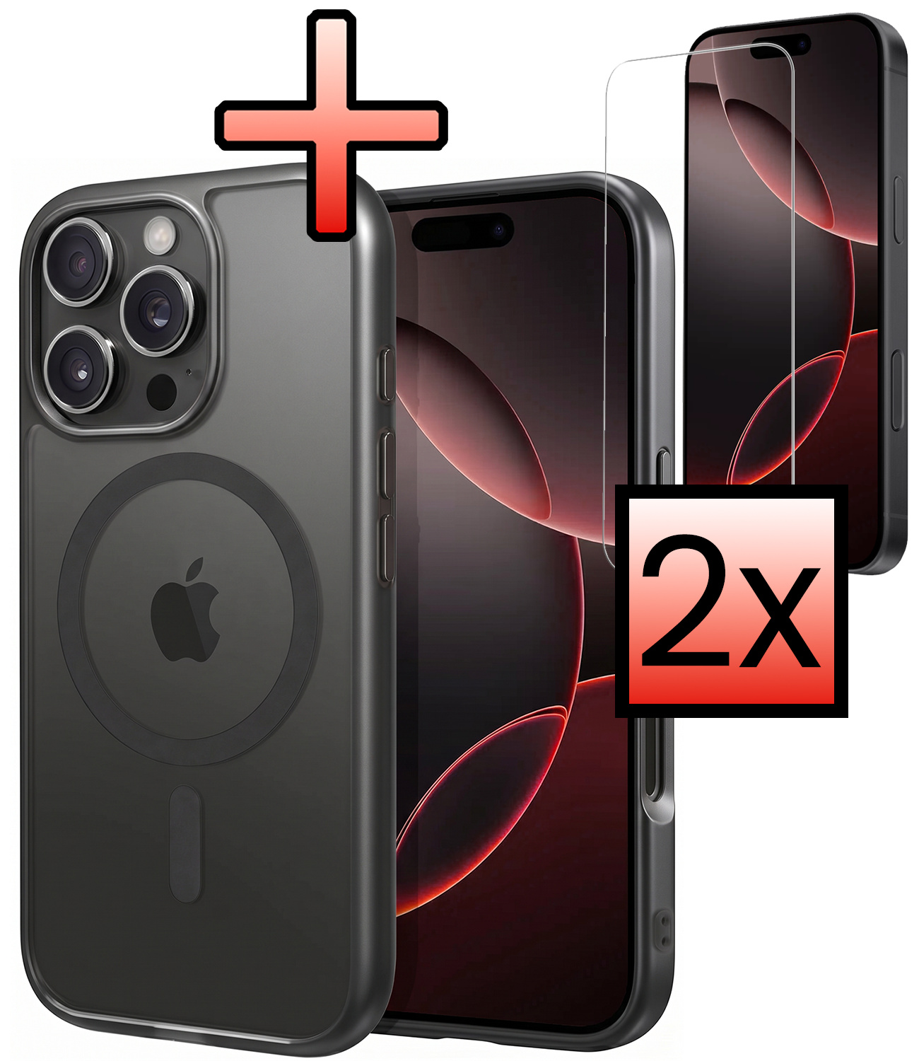NoXx NoXx iPhone 16 Pro Magsafe Hoesje Zwart Met 2x Screenprotector
