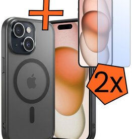 Nomfy Nomfy iPhone 15 Magsafe Hoesje Zwart Met 2x Screenprotector