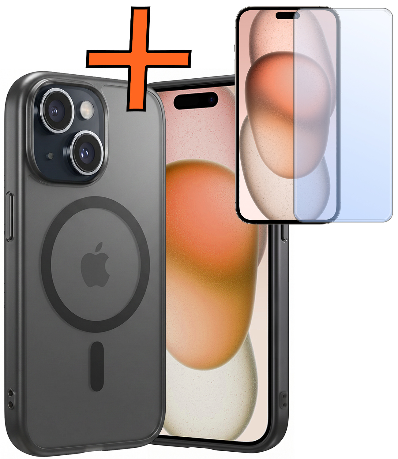 Nomfy Nomfy iPhone 15 Plus Magsafe Hoesje Zwart Met Screenprotector