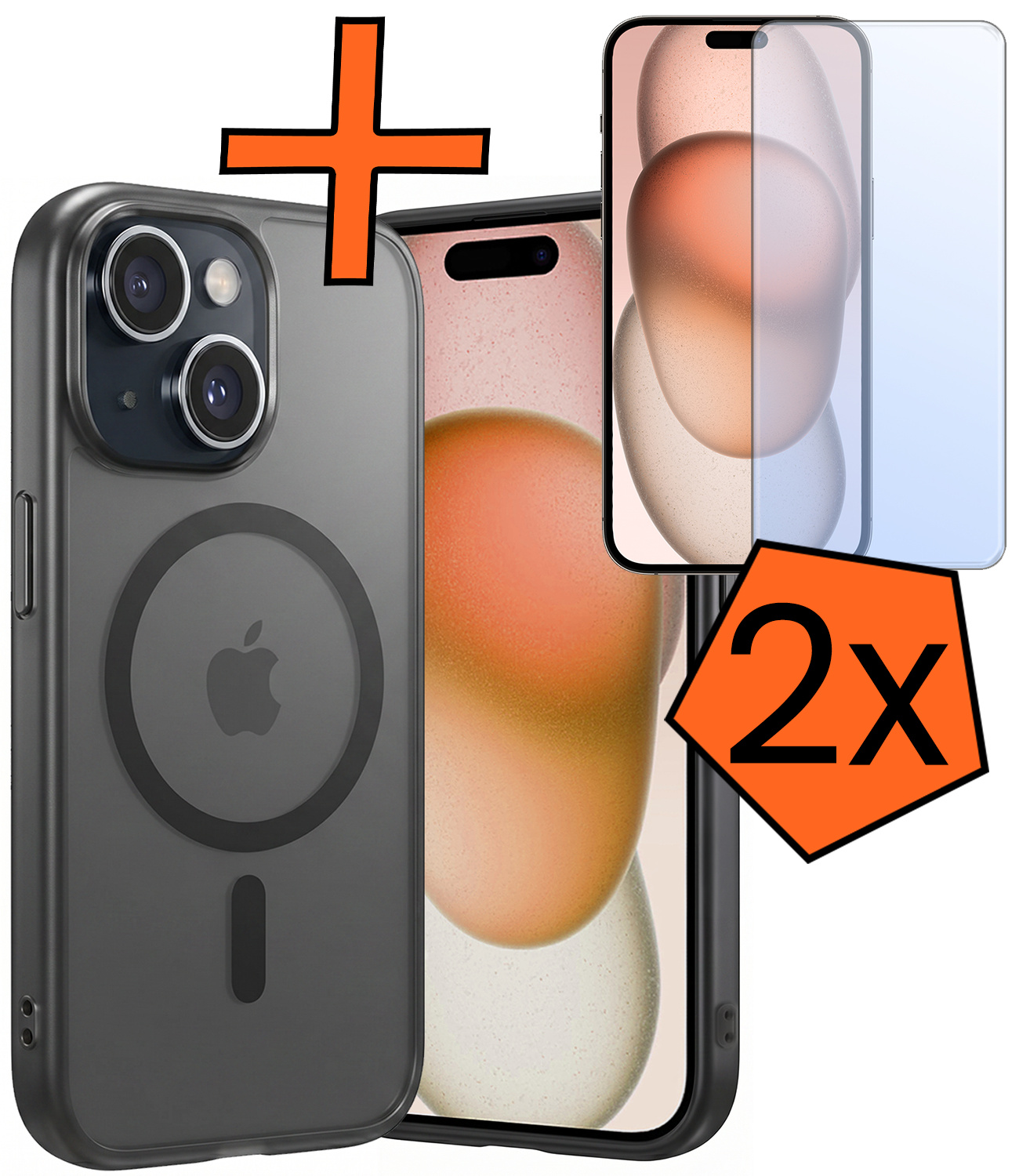 Nomfy Nomfy iPhone 15 Plus Magsafe Hoesje Zwart Met 2x Screenprotector
