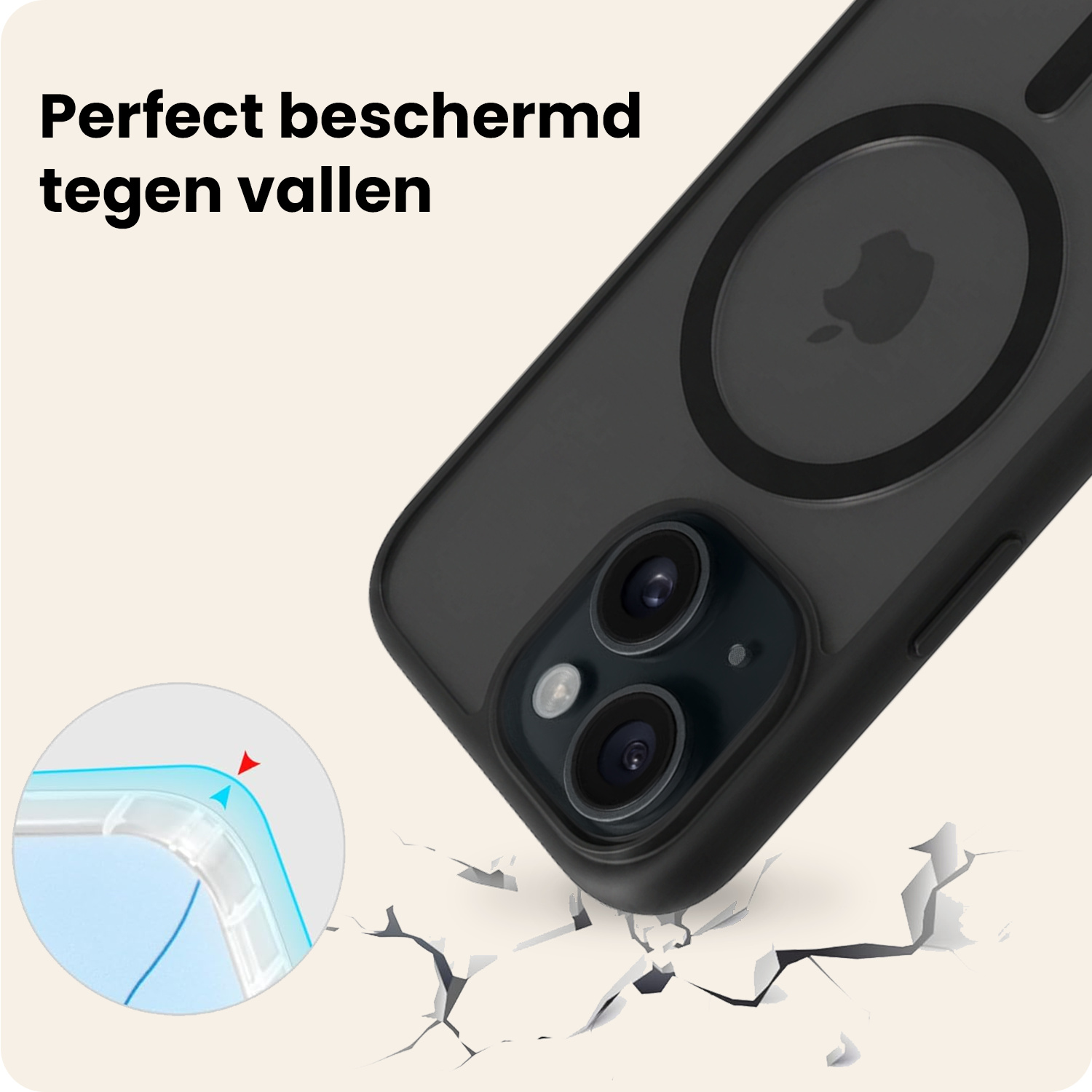 Nomfy Nomfy iPhone 15 Plus Magsafe Hoesje Zwart Met 2x Screenprotector
