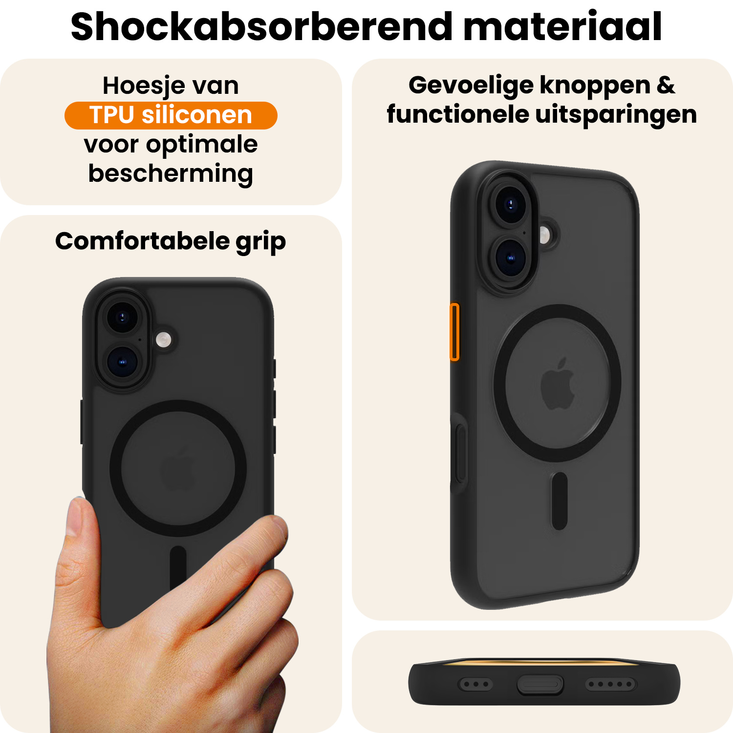 Nomfy Nomfy iPhone 16 Magsafe Hoesje Zwart Met Screenprotector