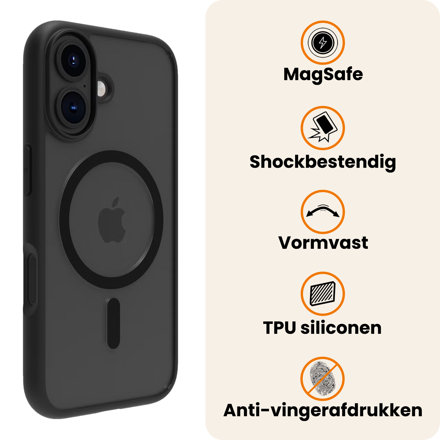Nomfy Nomfy iPhone 16 Plus Magsafe Hoesje Zwart Met Screenprotector