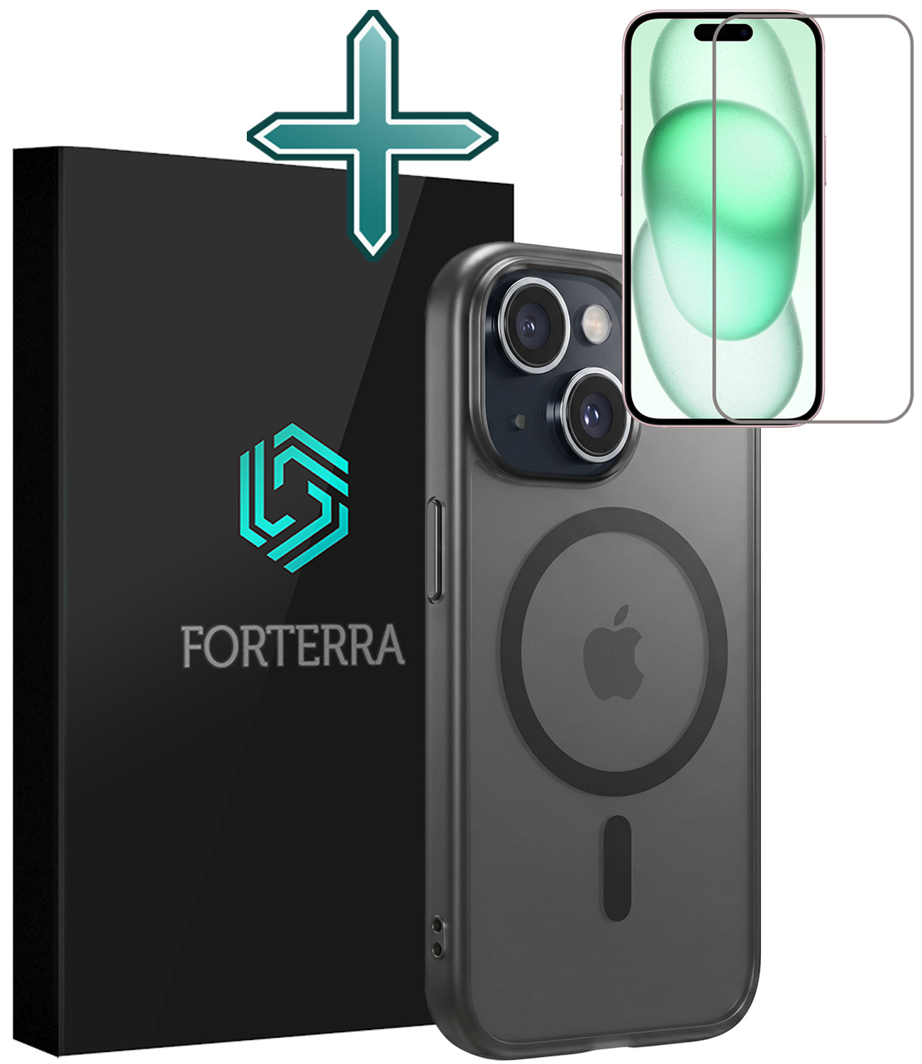Forterra Forterra iPhone 15 Plus Magsafe Hoesje Zwart Met Screenprotector