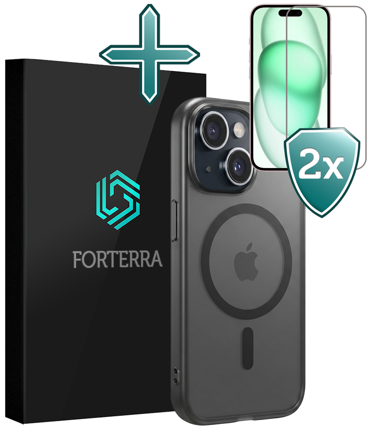 Forterra Forterra iPhone 15 Plus Magsafe Hoesje Zwart Met 2x Screenprotector