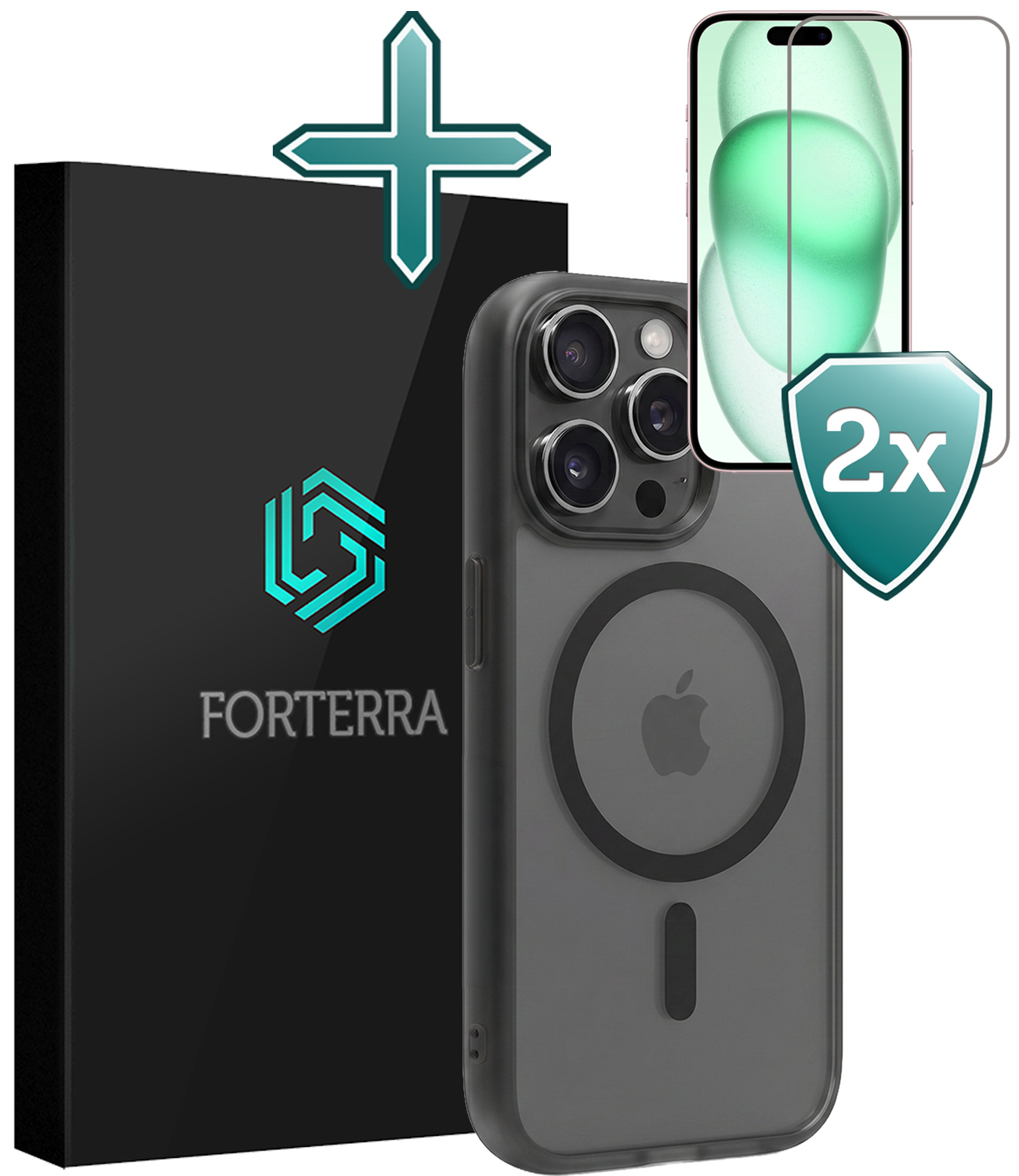 Forterra Forterra iPhone 15 Pro Magsafe Hoesje Zwart Met 2x Screenprotector