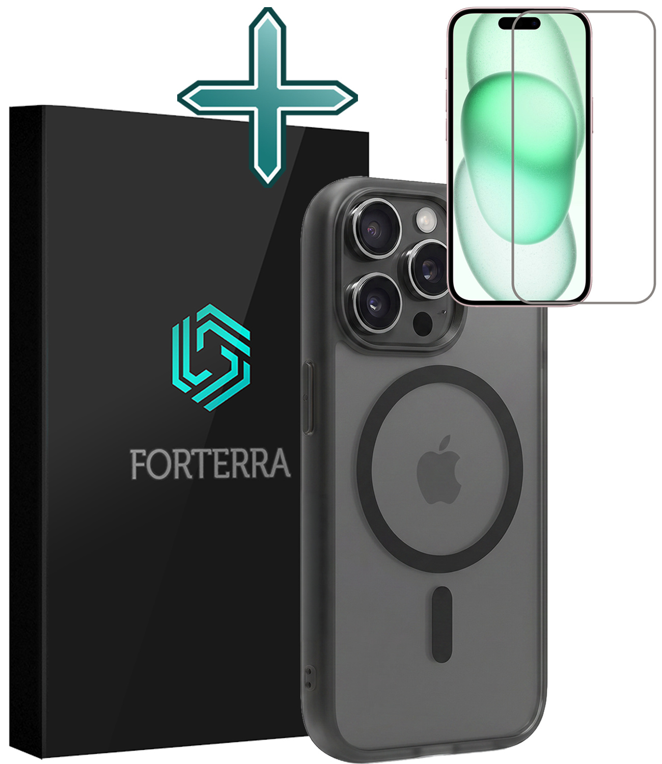 Forterra Forterra iPhone 15 Pro Max Magsafe Hoesje Zwart Met Screenprotector