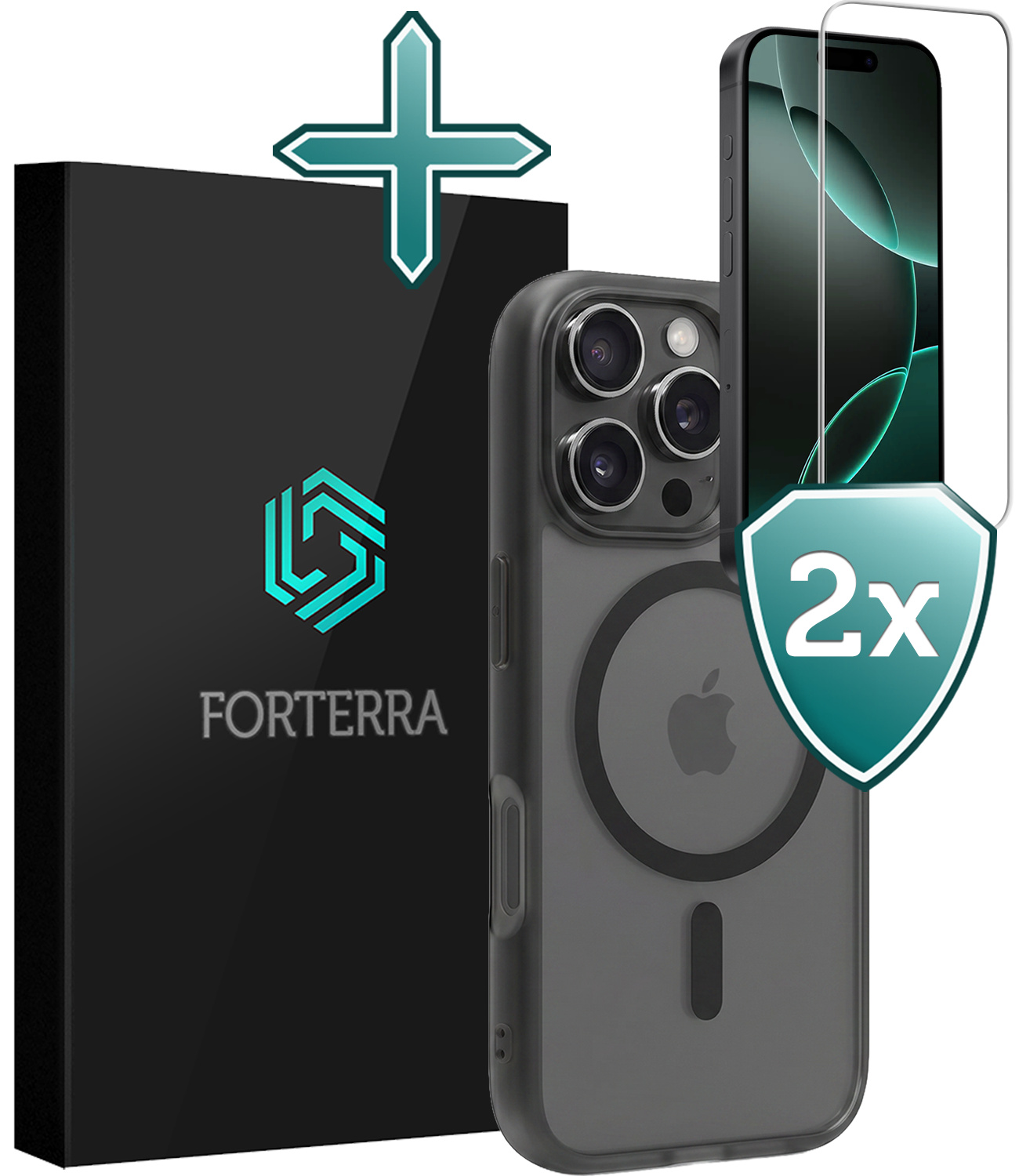 Forterra Forterra iPhone 16 Pro Magsafe Hoesje Zwart Met 2x Screenprotector