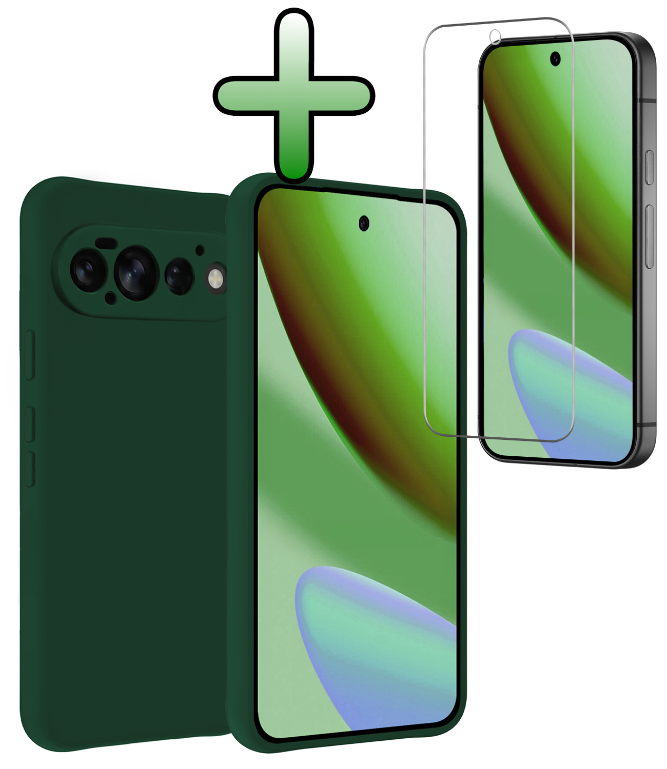 BASEY. BASEY. Google Pixel 11 Pro Hoesje Siliconen Met Screenprotector - Donkergroen