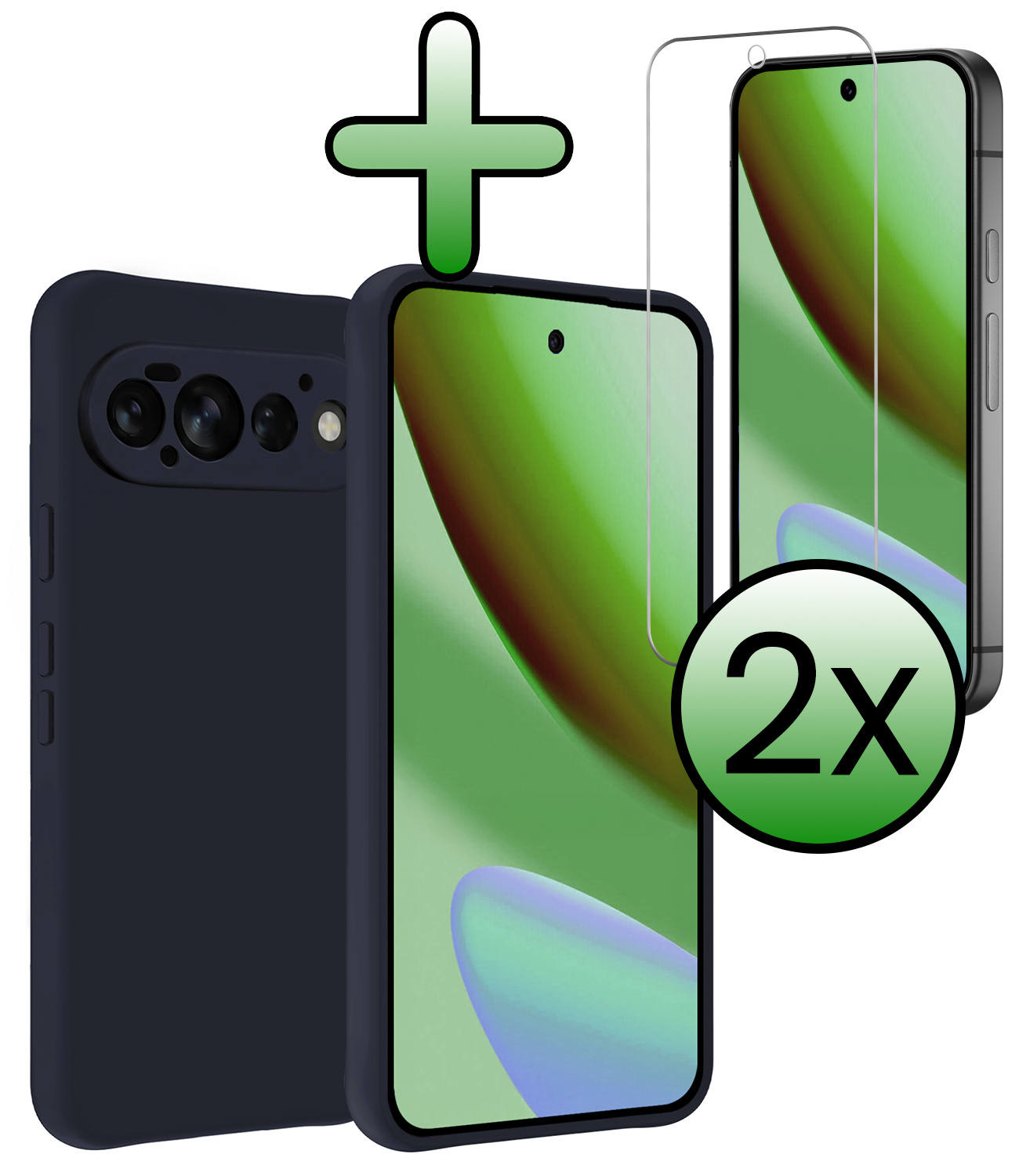 BASEY. BASEY. Google Pixel 11 Pro Hoesje Siliconen Met 2x Screenprotector - Donkerblauw