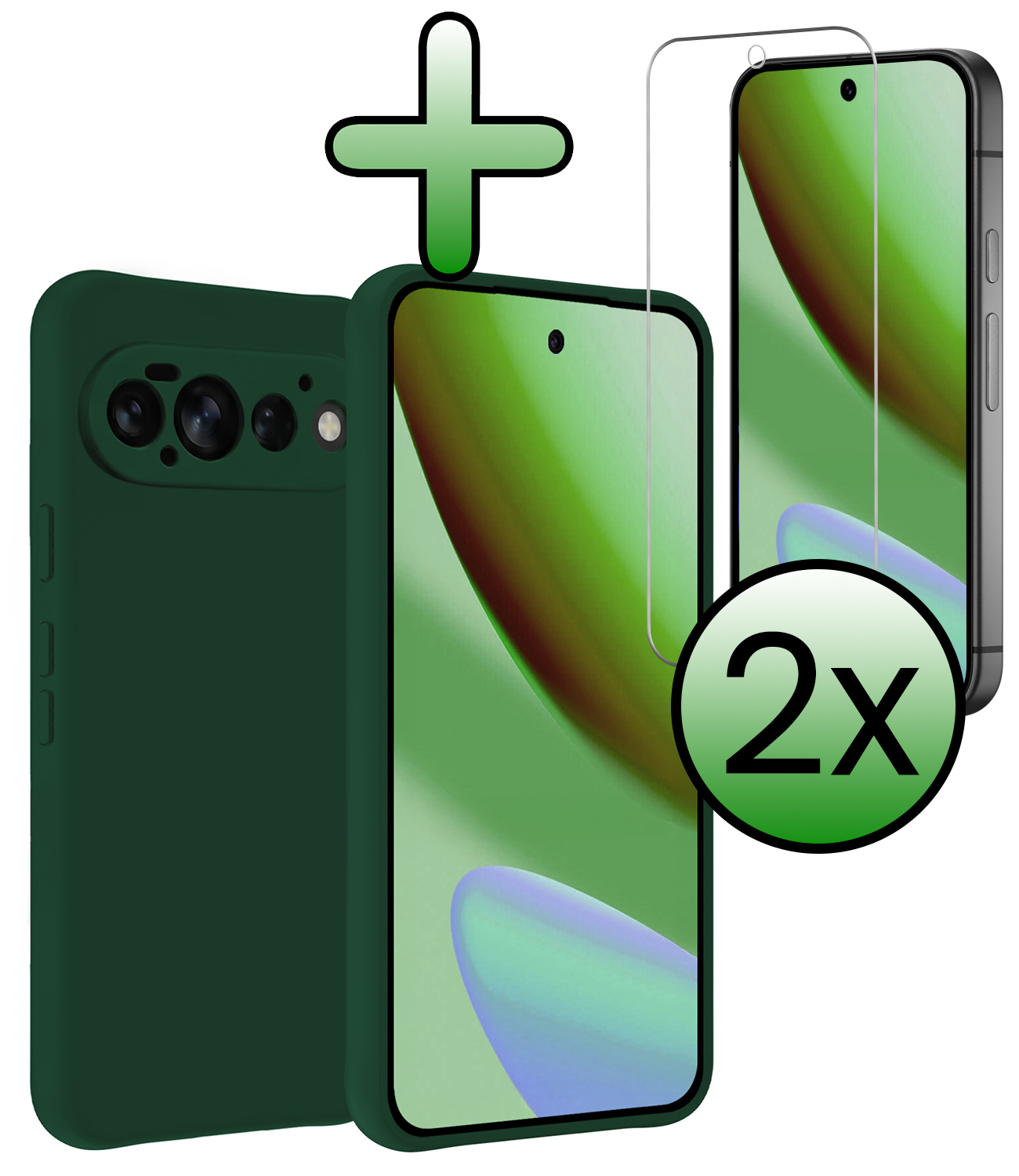 BASEY. BASEY. Google Pixel 11 Pro Hoesje Siliconen Met 2x Screenprotector - Donkergroen