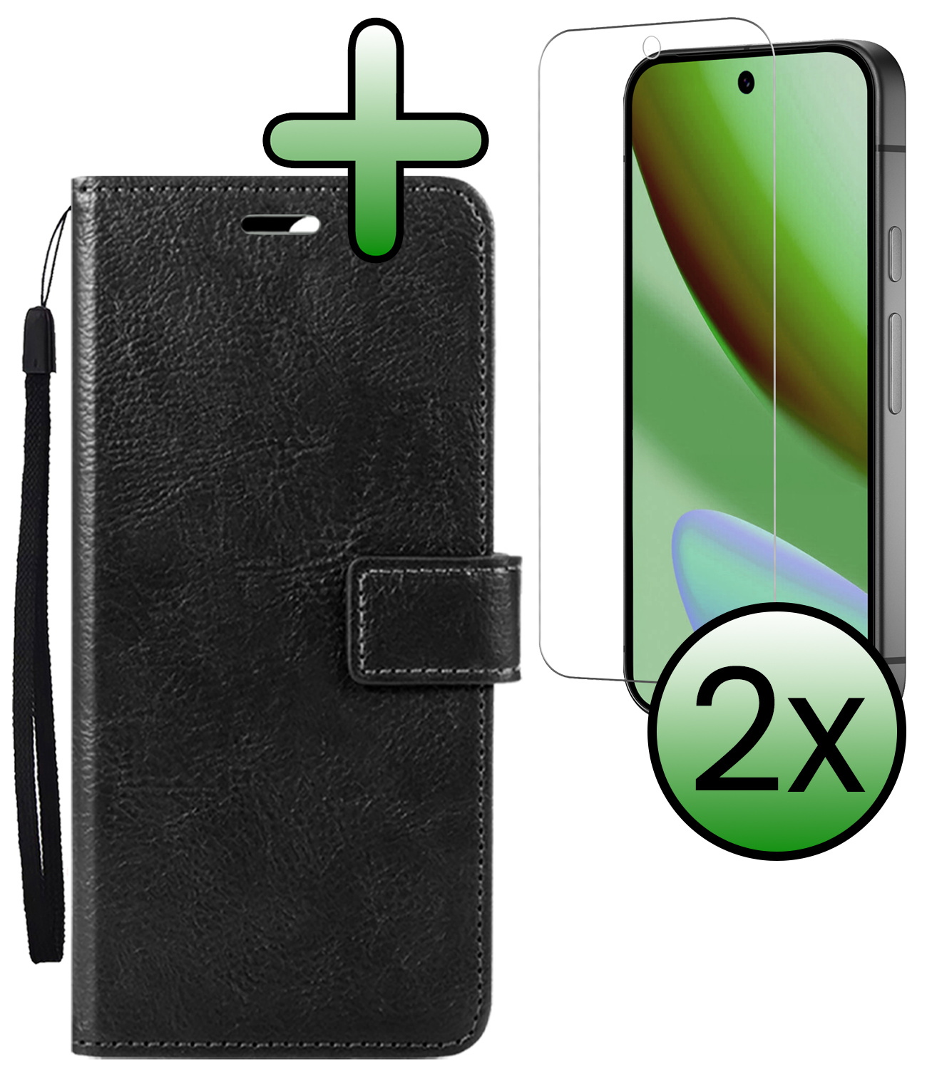 BASEY. BASEY. Google Pixel 11 Pro Hoesje Bookcase Met 2x Screenprotector - Zwart