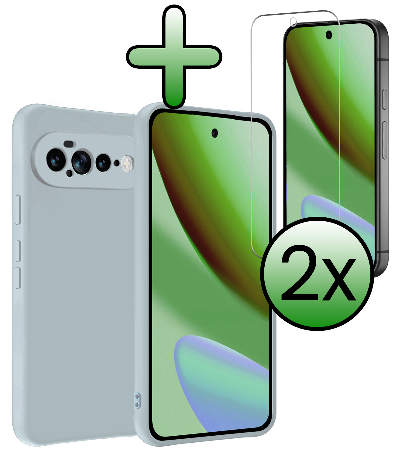 BASEY. BASEY. Google Pixel 11 Pro XL Hoesje Siliconen Met 2x Screenprotector - Lichtblauw