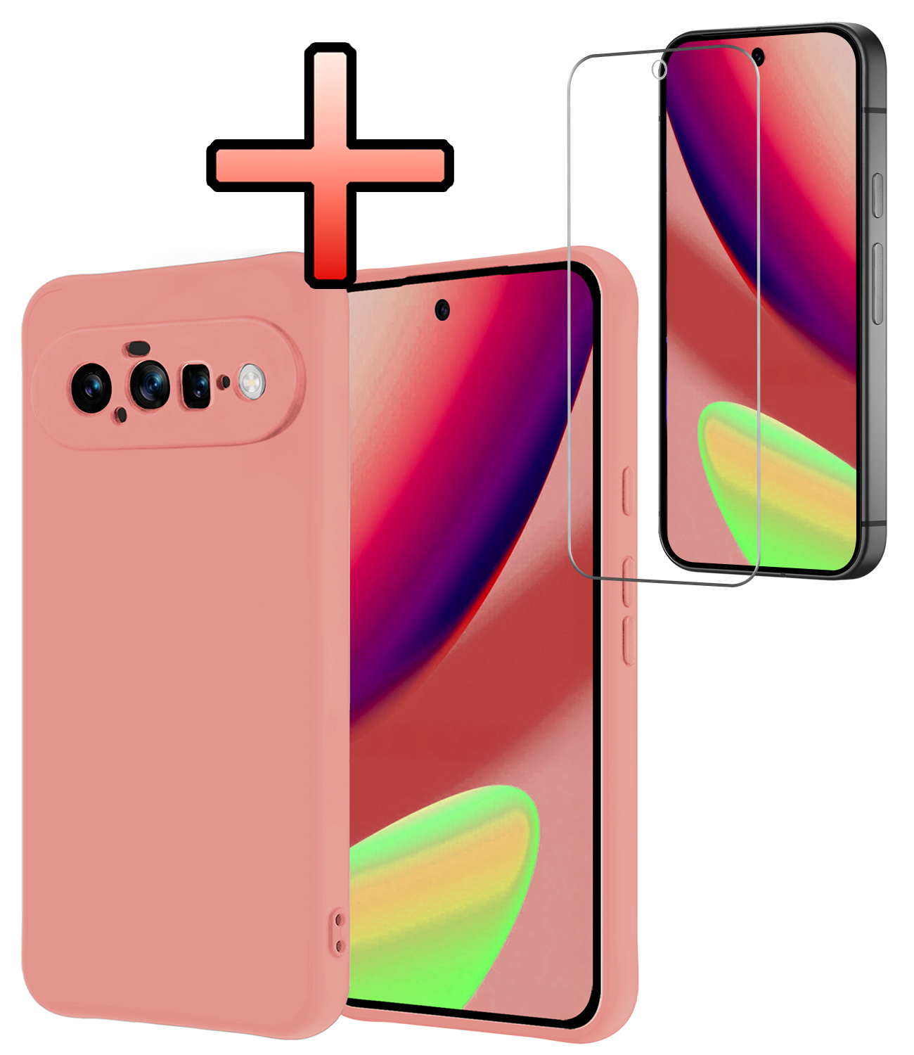 NoXx NoXx Google Pixel 11 Hoesje Siliconen Met Screenprotector - Lichtroze