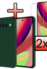 NoXx NoXx Google Pixel 11 Hoesje Siliconen Met 2x Screenprotector - Donkergroen