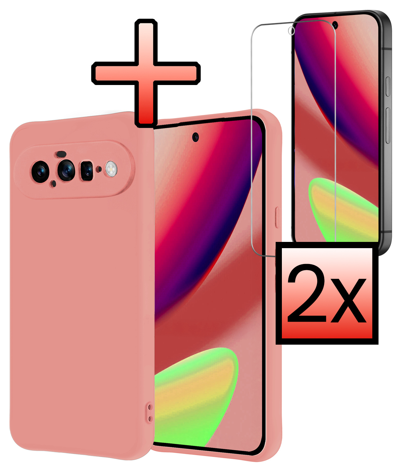 NoXx NoXx Google Pixel 11 Hoesje Siliconen Met 2x Screenprotector - Lichtroze
