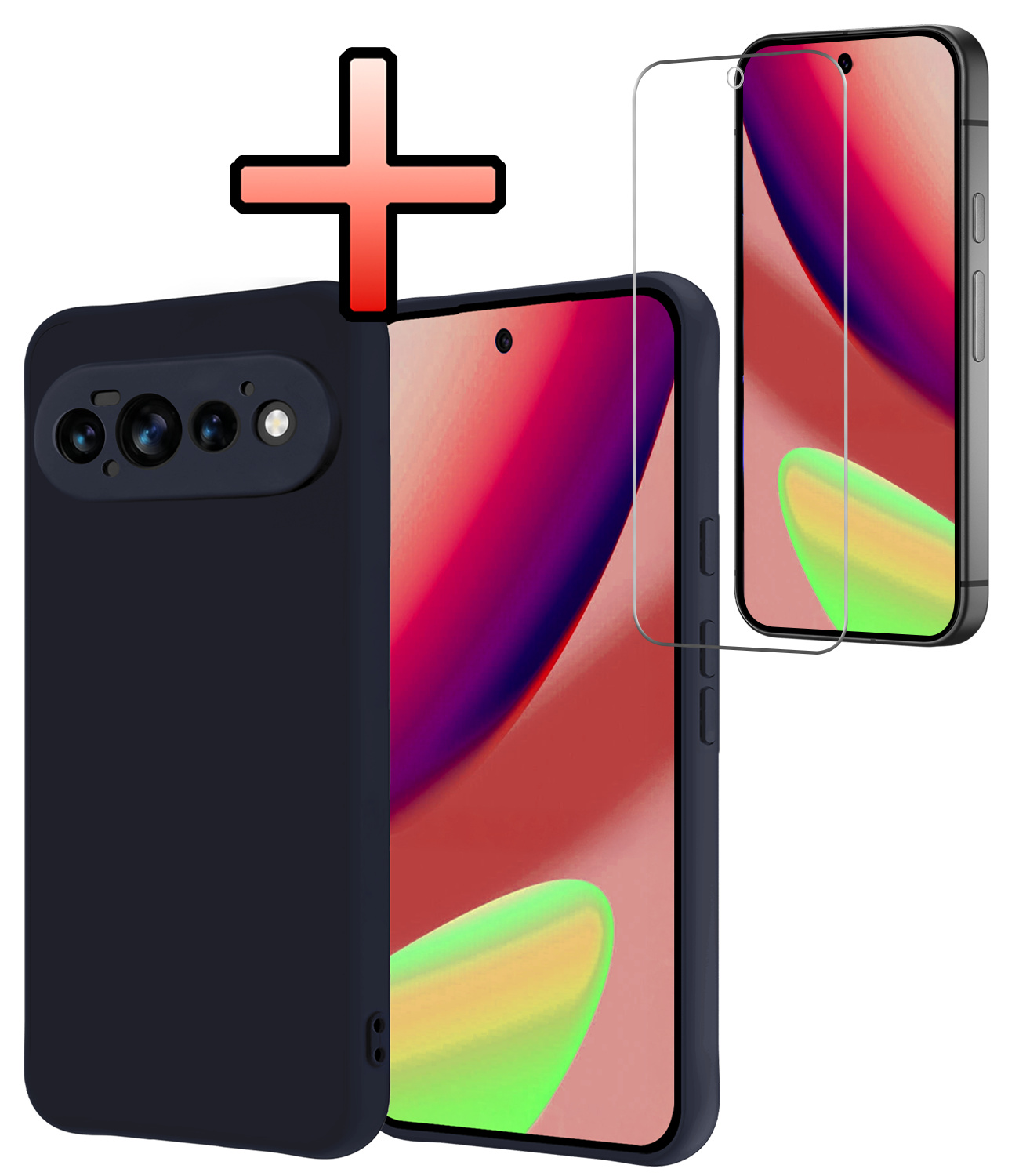 NoXx NoXx Google Pixel 11 Pro Hoesje Siliconen Met Screenprotector - Donkerblauw