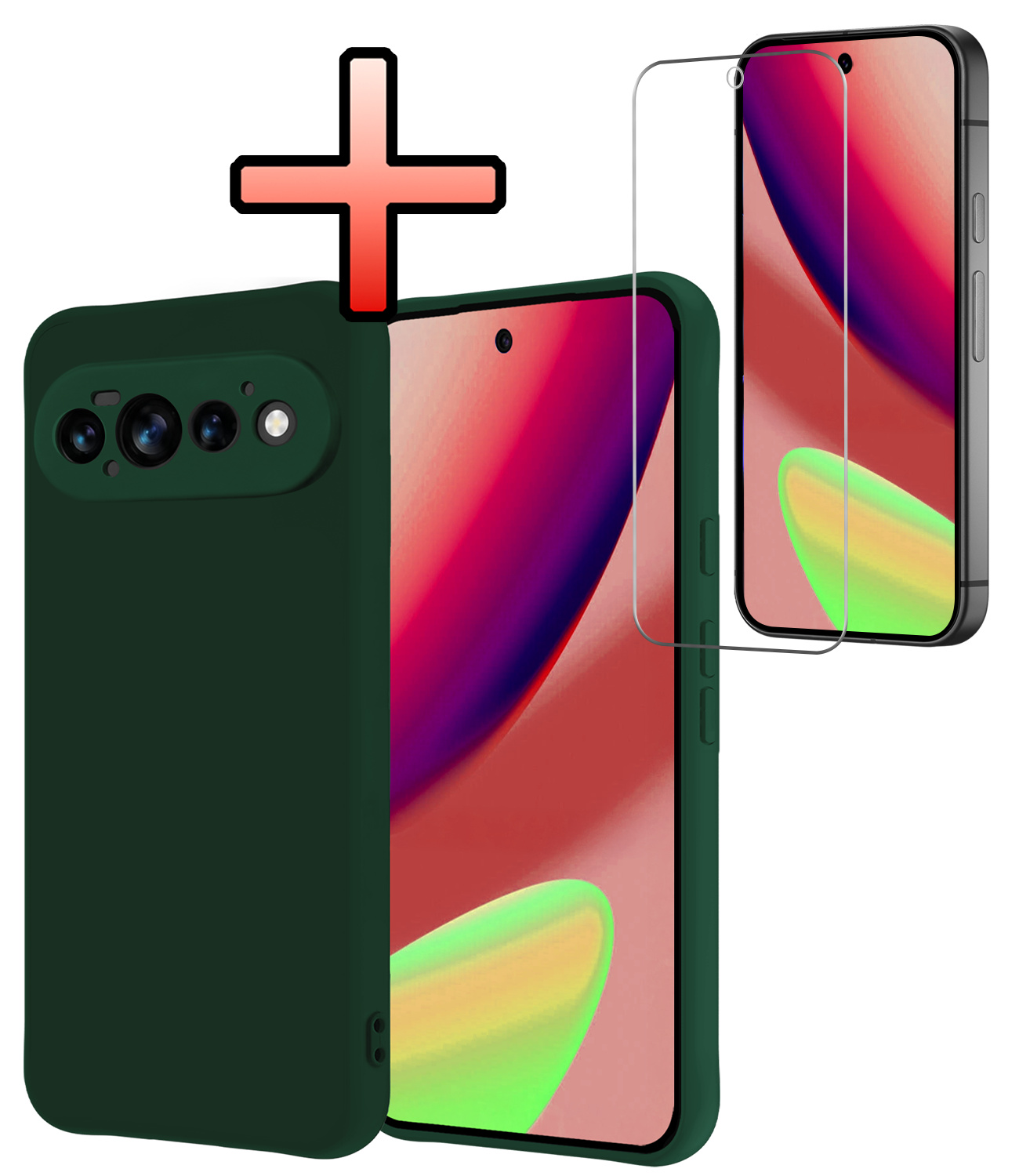 NoXx NoXx Google Pixel 11 Pro Hoesje Siliconen Met Screenprotector - Donkergroen