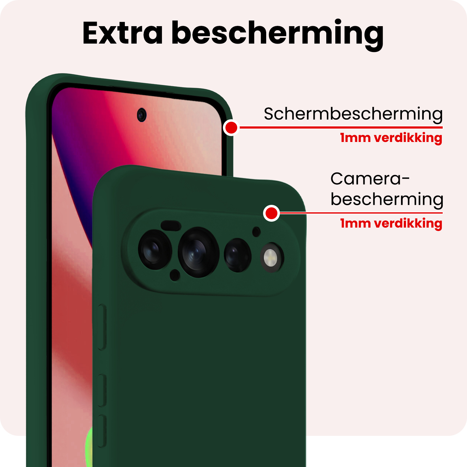 NoXx NoXx Google Pixel 11 Pro Hoesje Siliconen Met Screenprotector - Donkergroen