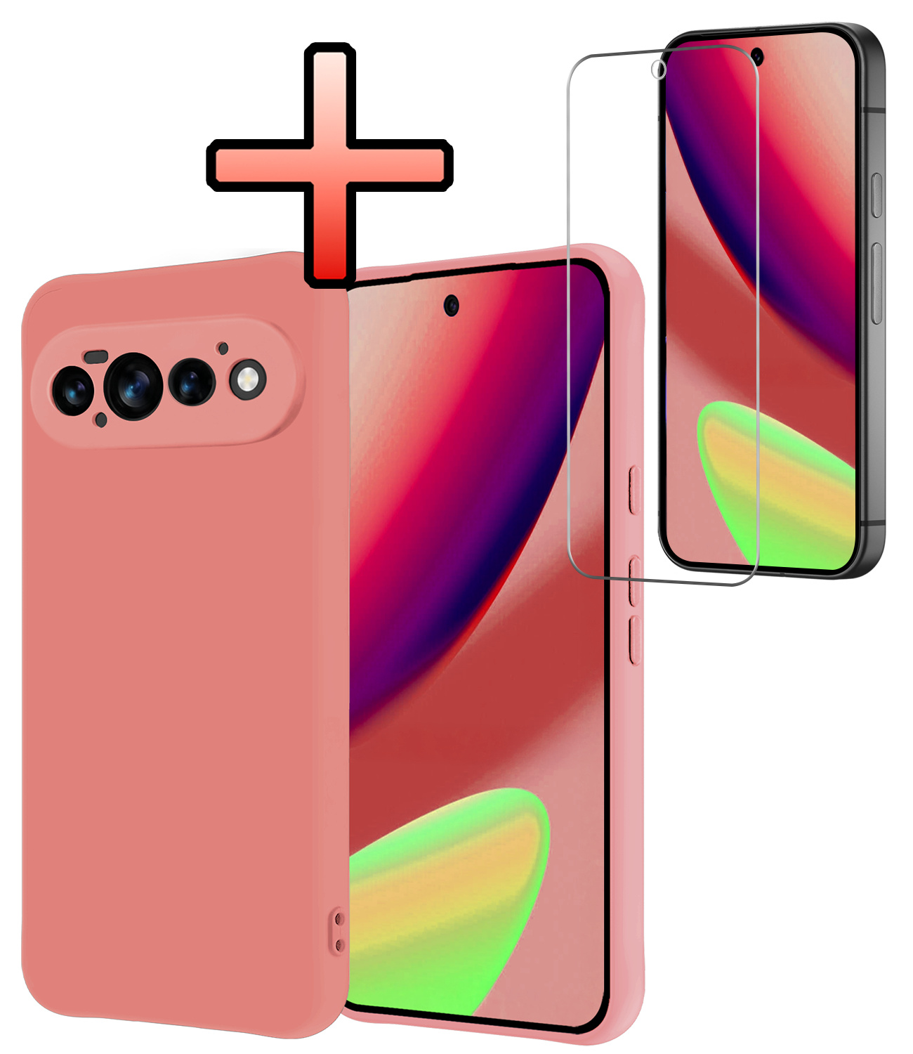 NoXx NoXx Google Pixel 11 Pro Hoesje Siliconen Met Screenprotector - Lichtroze